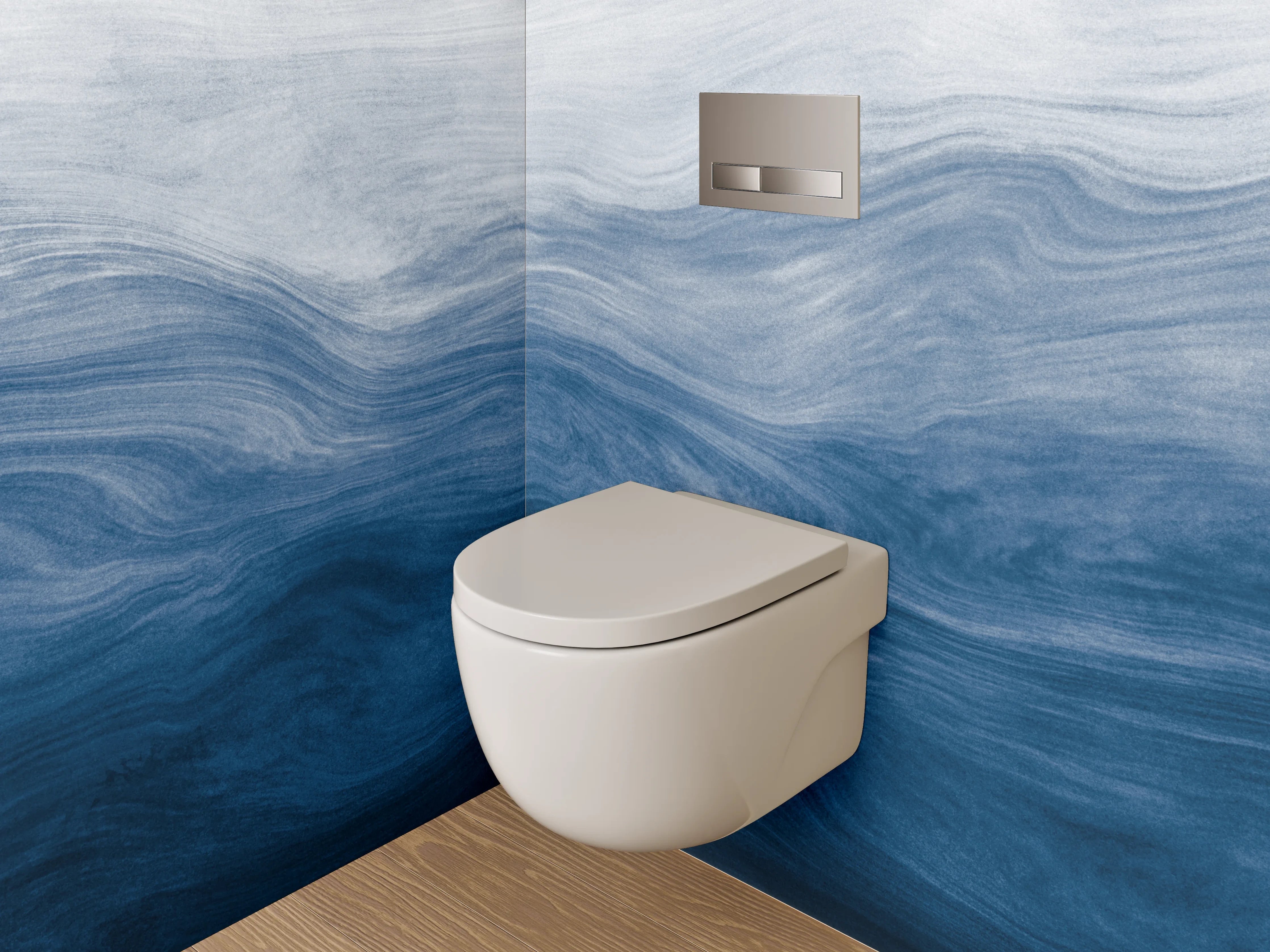 WC-Rückwand - Abstrakte Wellen in Blau und Weiß