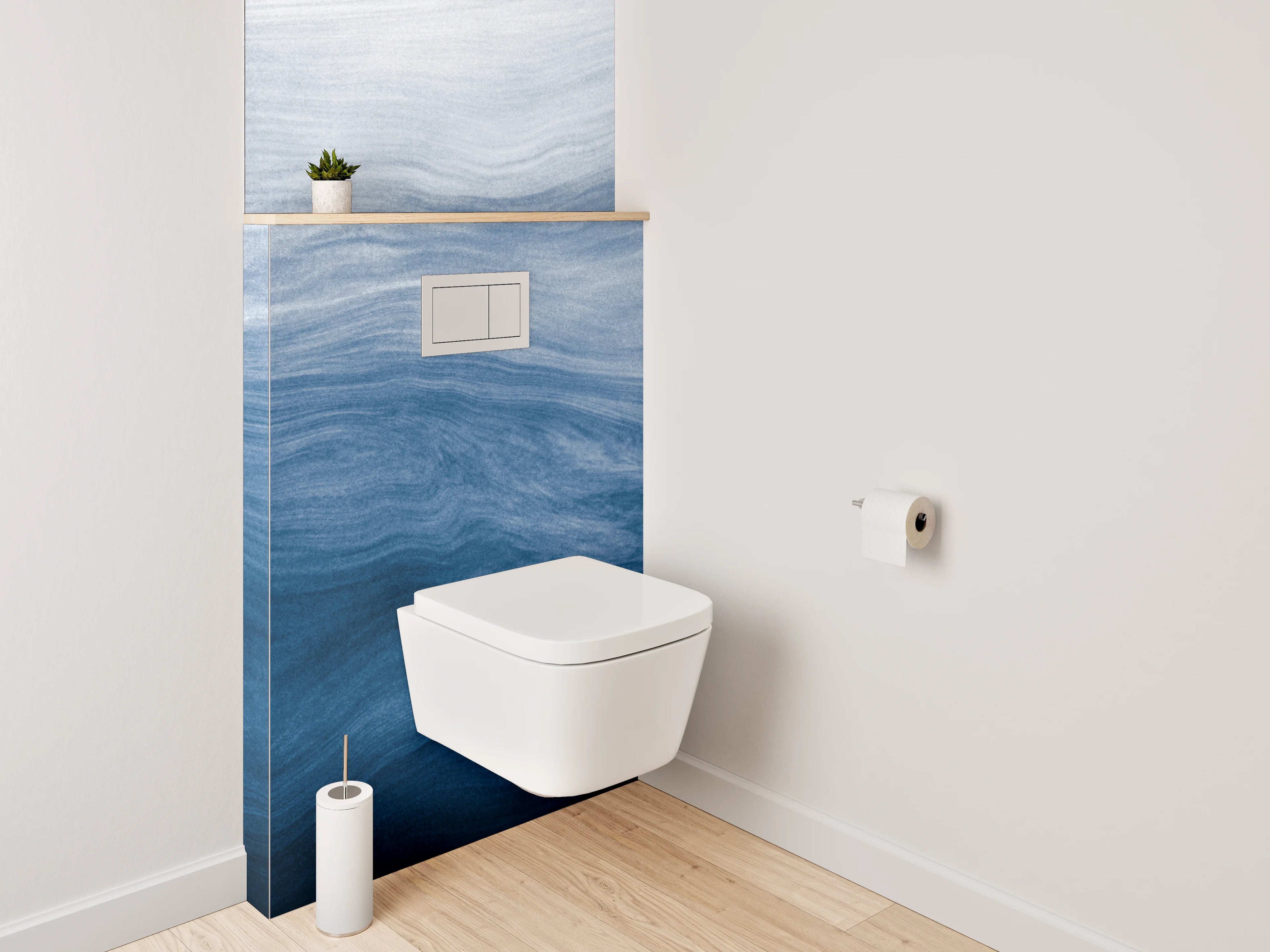 WC-Rückwand - Abstrakte Wellen in Blau und Weiß