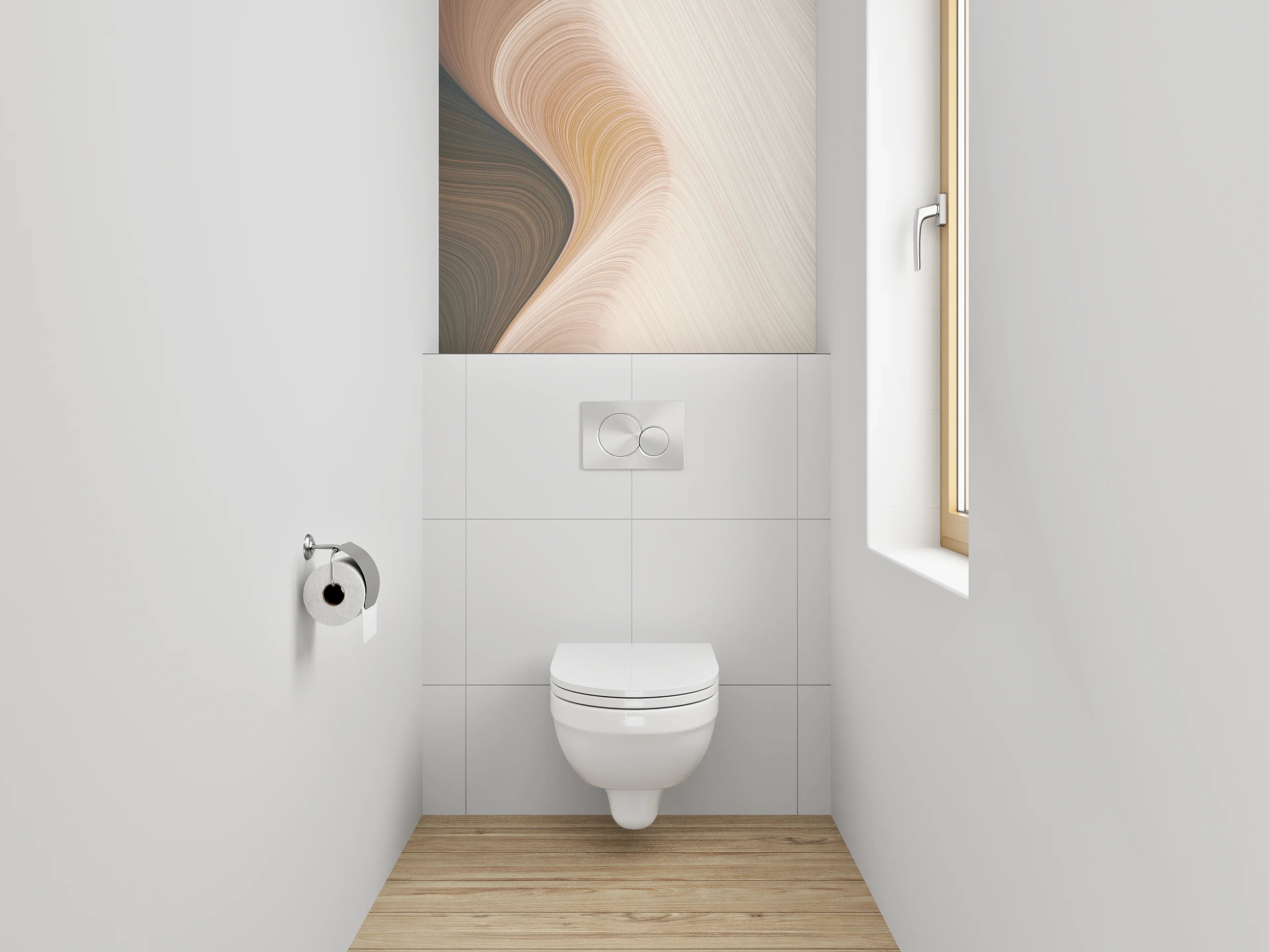 WC-Rückwand - Abstrakte Wellen in Creme und Braun