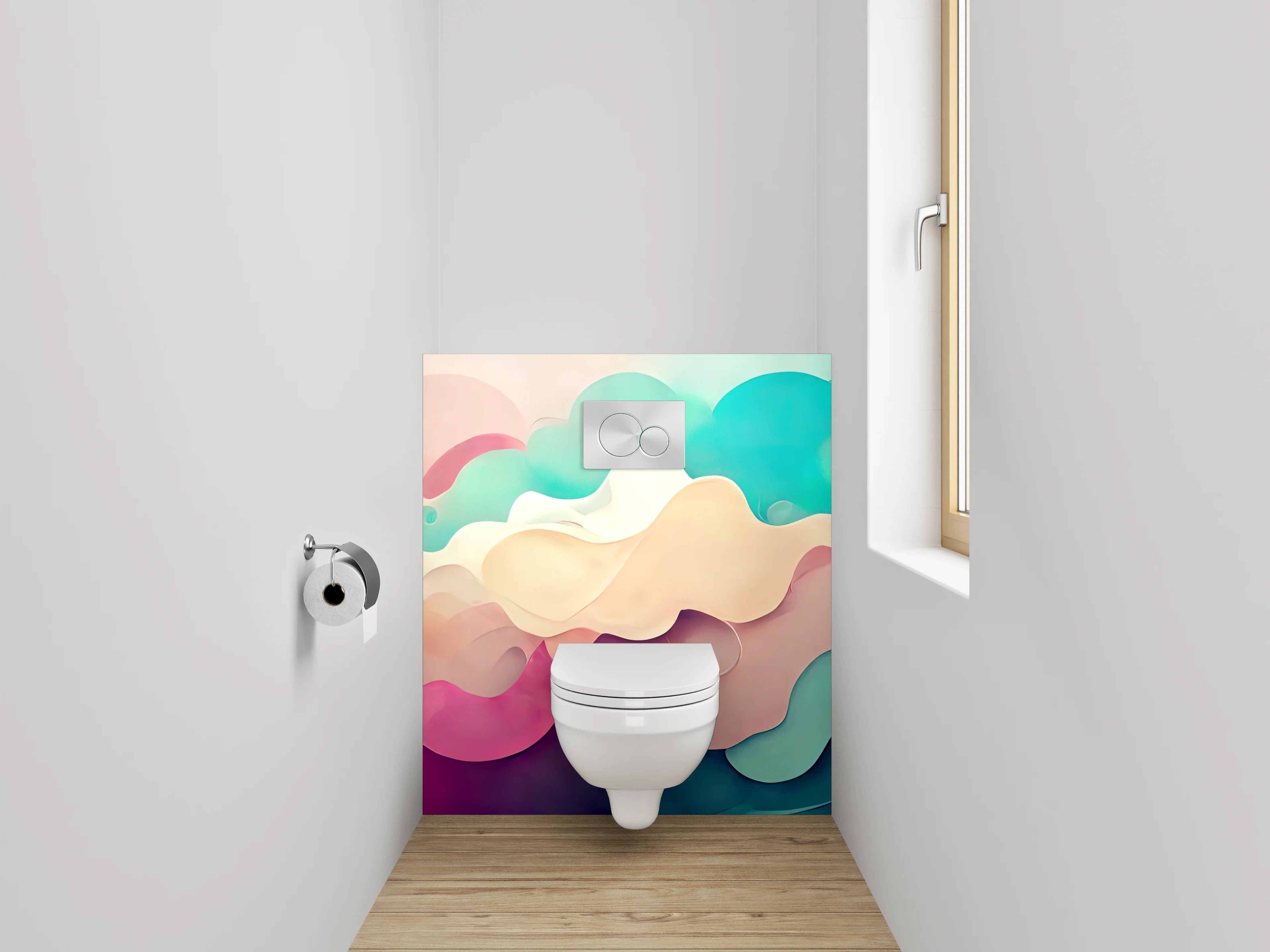 WC-Rückwand - Abstrakte Wellen in Pastellfarben