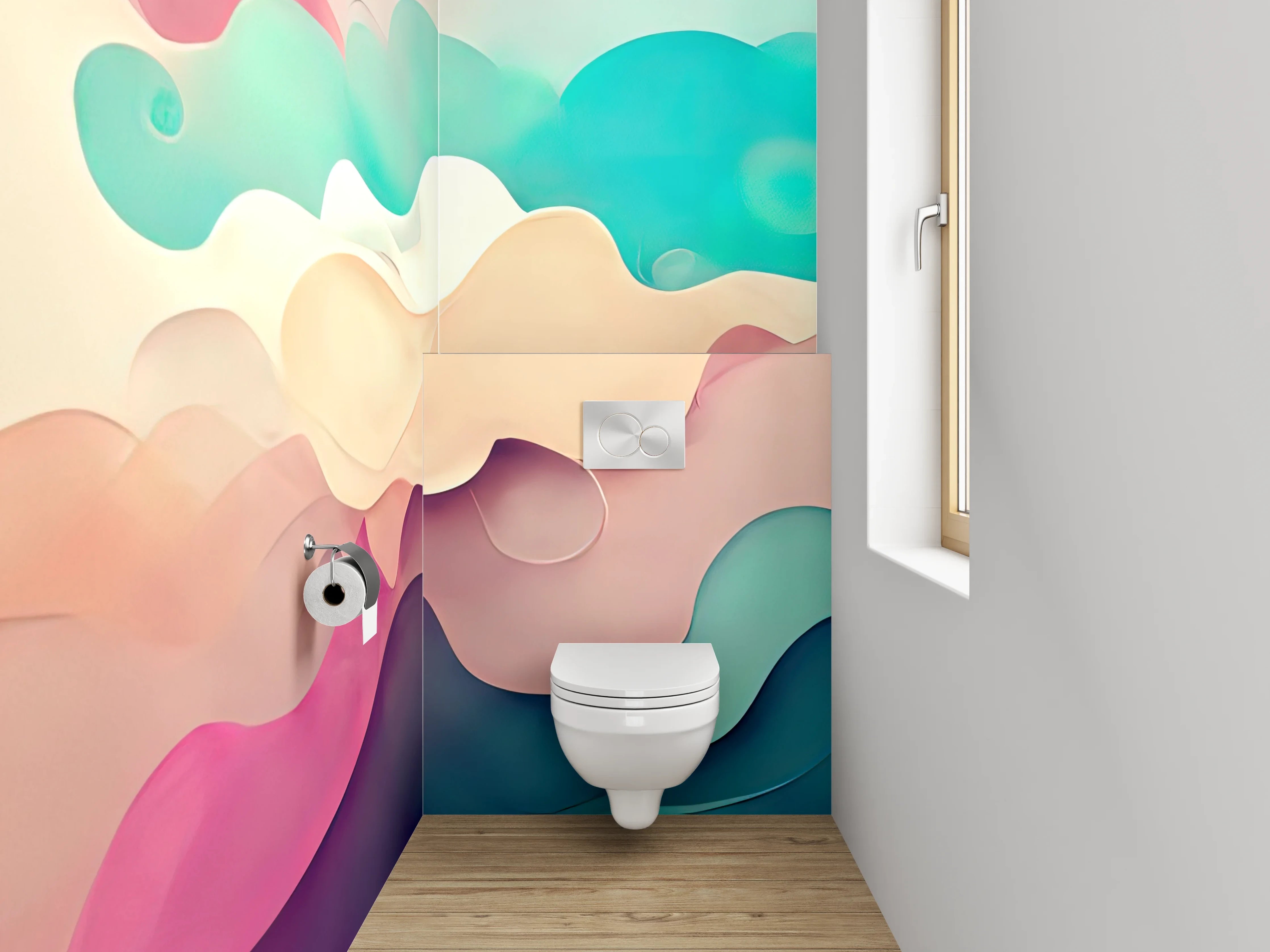 WC-Rückwand - Abstrakte Wellen in Pastellfarben