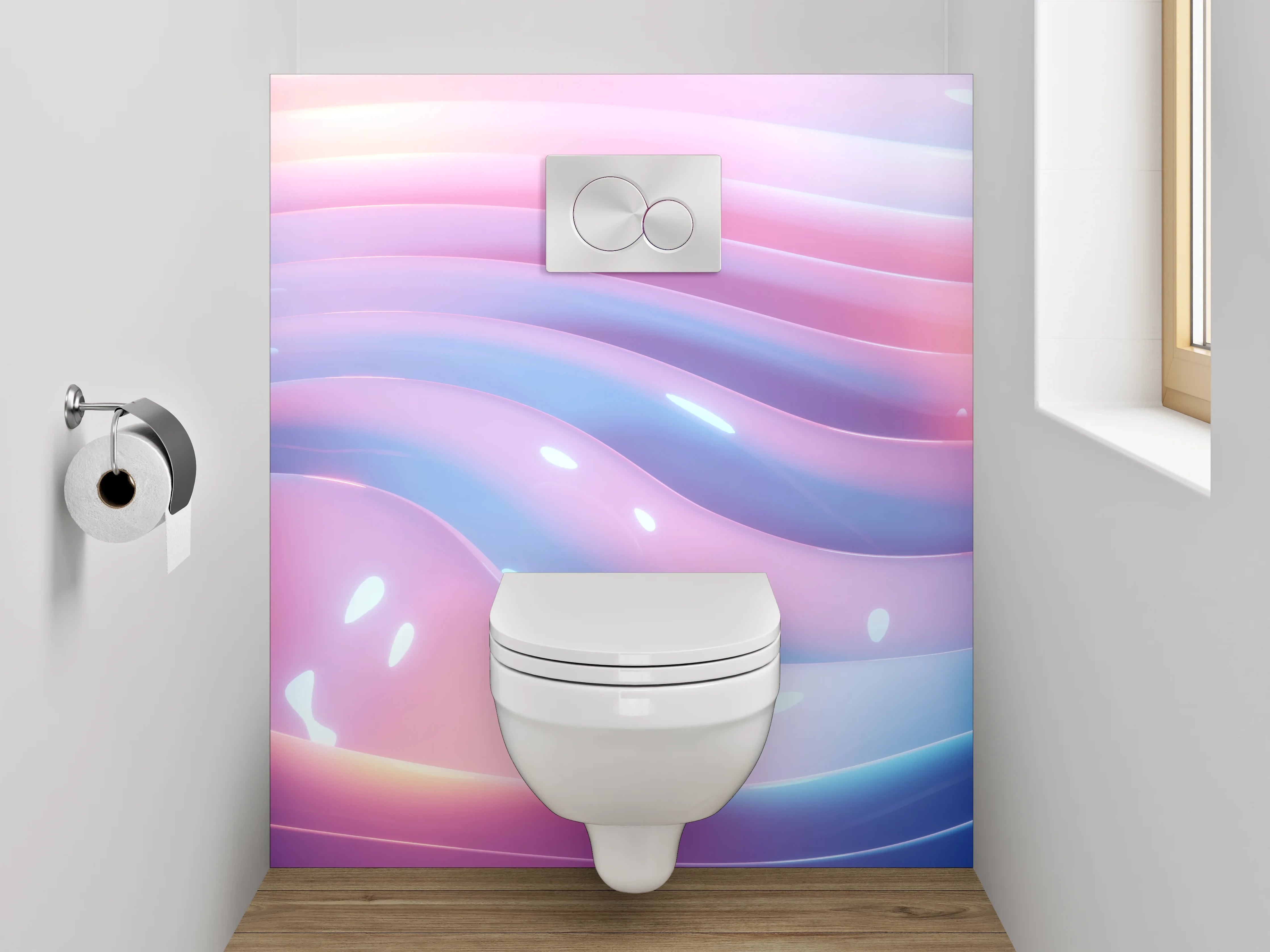 WC-Rückwand - Abstrakte Wellen in Pastelloptik
