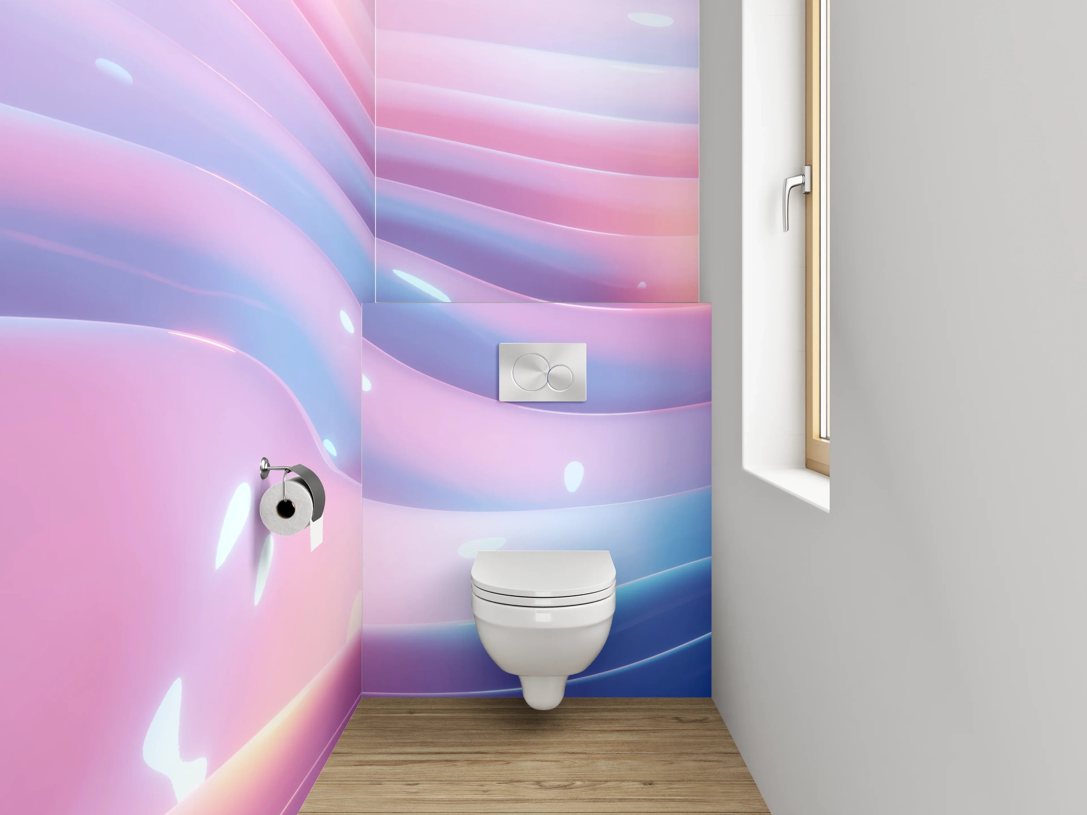 WC-Rückwand - Abstrakte Wellen in Pastelloptik