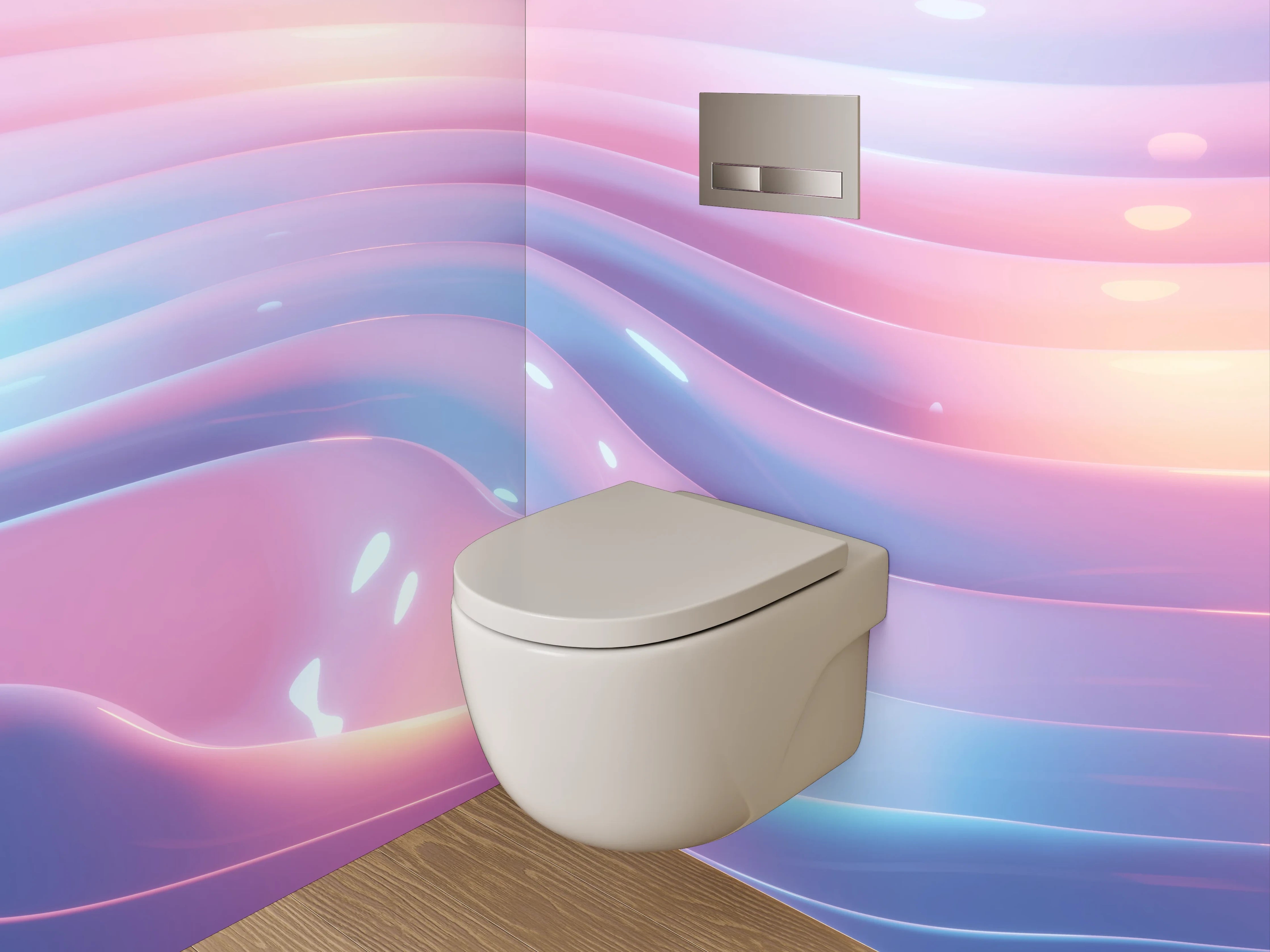 WC-Rückwand - Abstrakte Wellen in Pastelloptik
