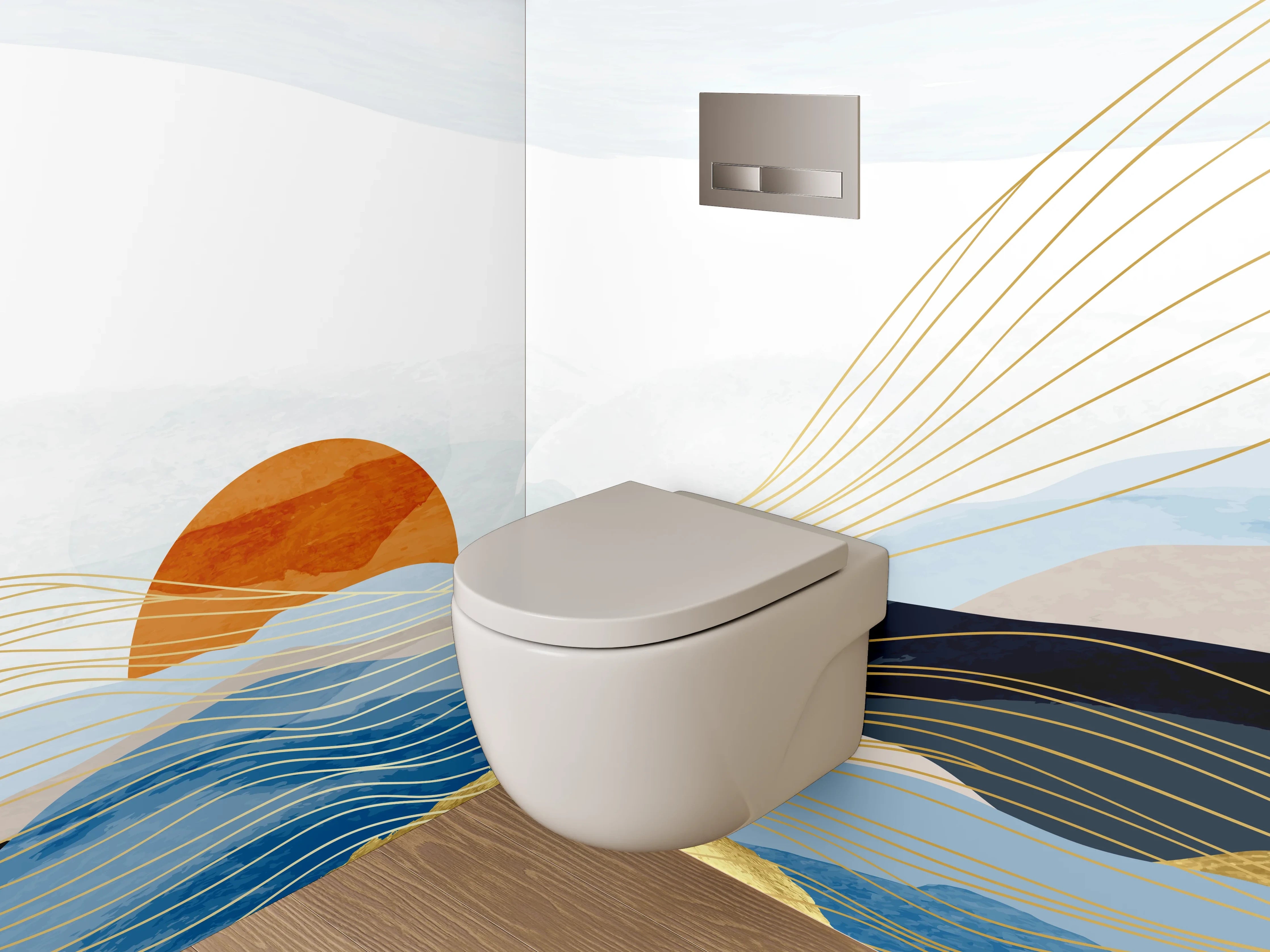 WC-Rückwand - Abstrakte Wellenlandschaft mit Sonnenaufgang