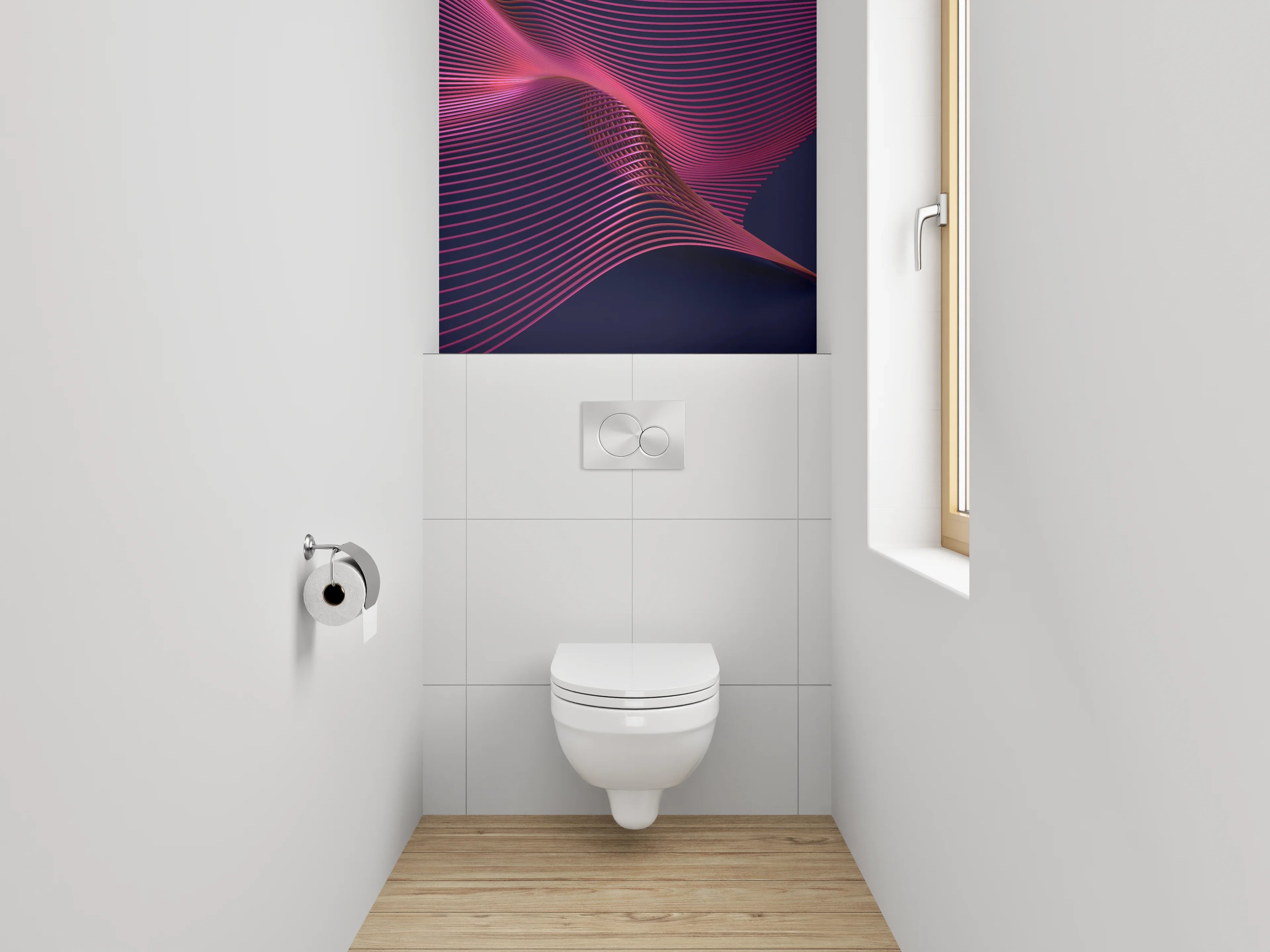 WC-Rückwand - Abstrakte Wellenlinien in Pink und Dunkelblau