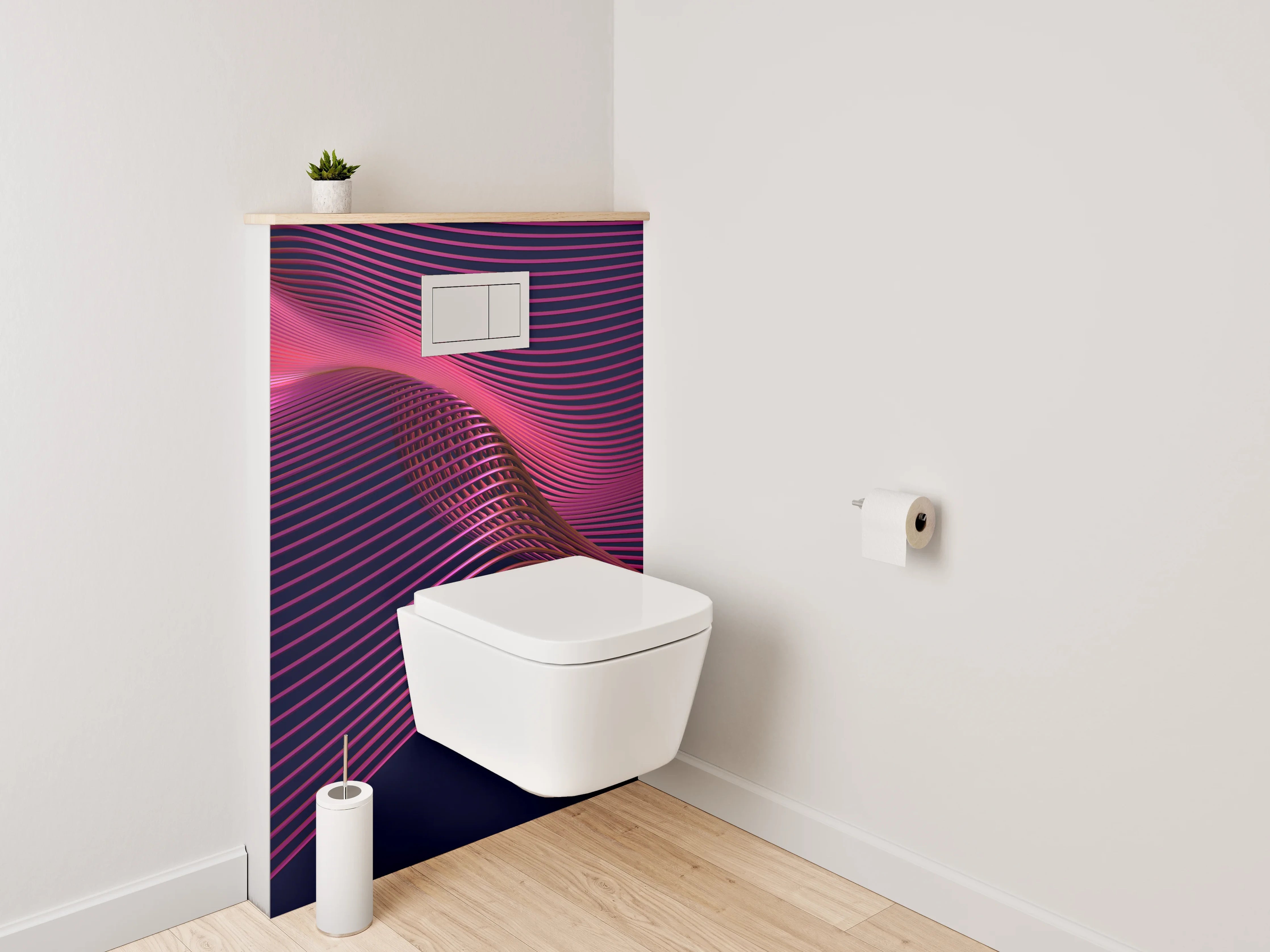 WC-Rückwand - Abstrakte Wellenlinien in Pink und Dunkelblau