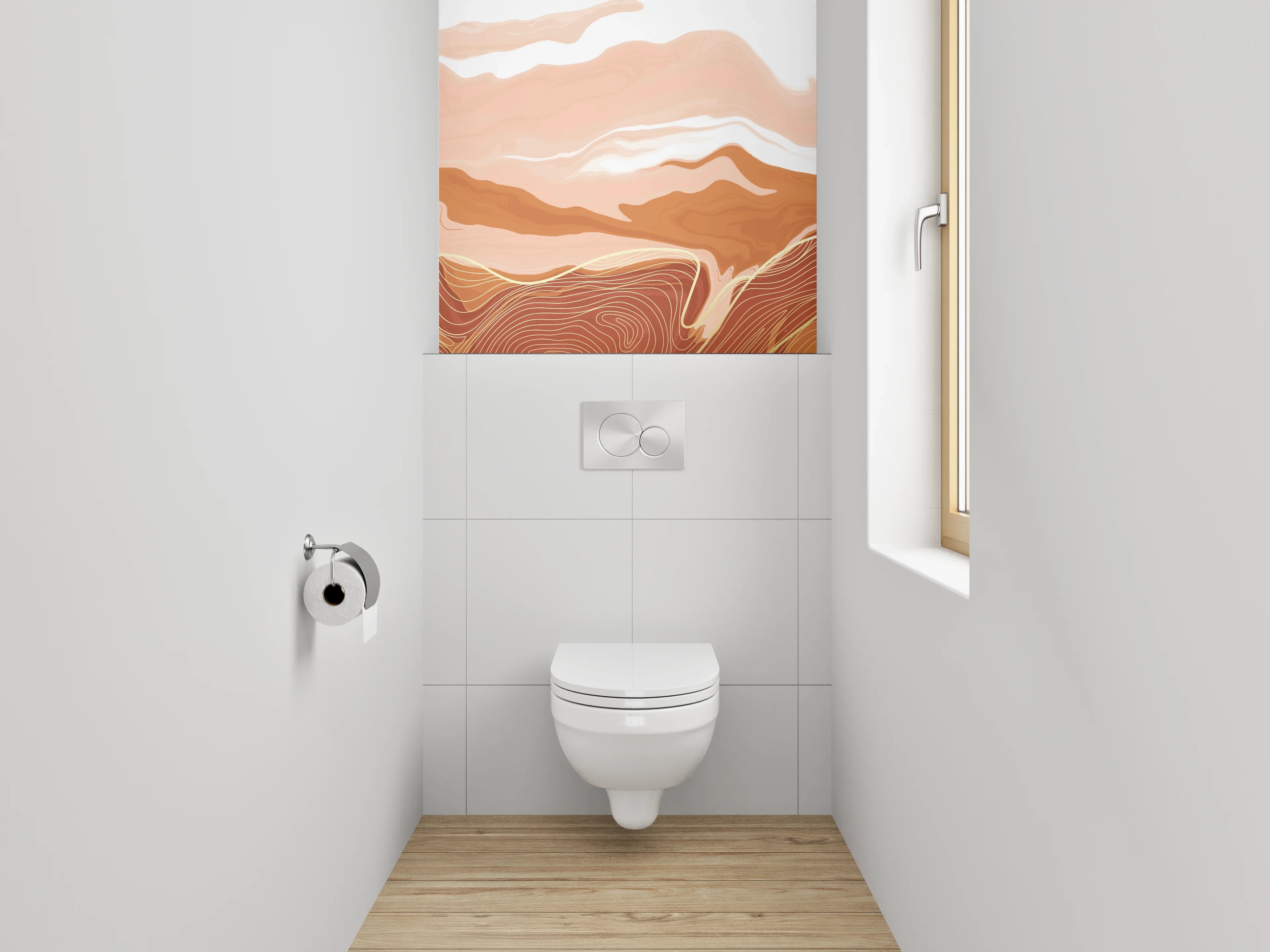 WC-Rückwand - Abstrakte Wüstenlandschaft in Beige und Orange