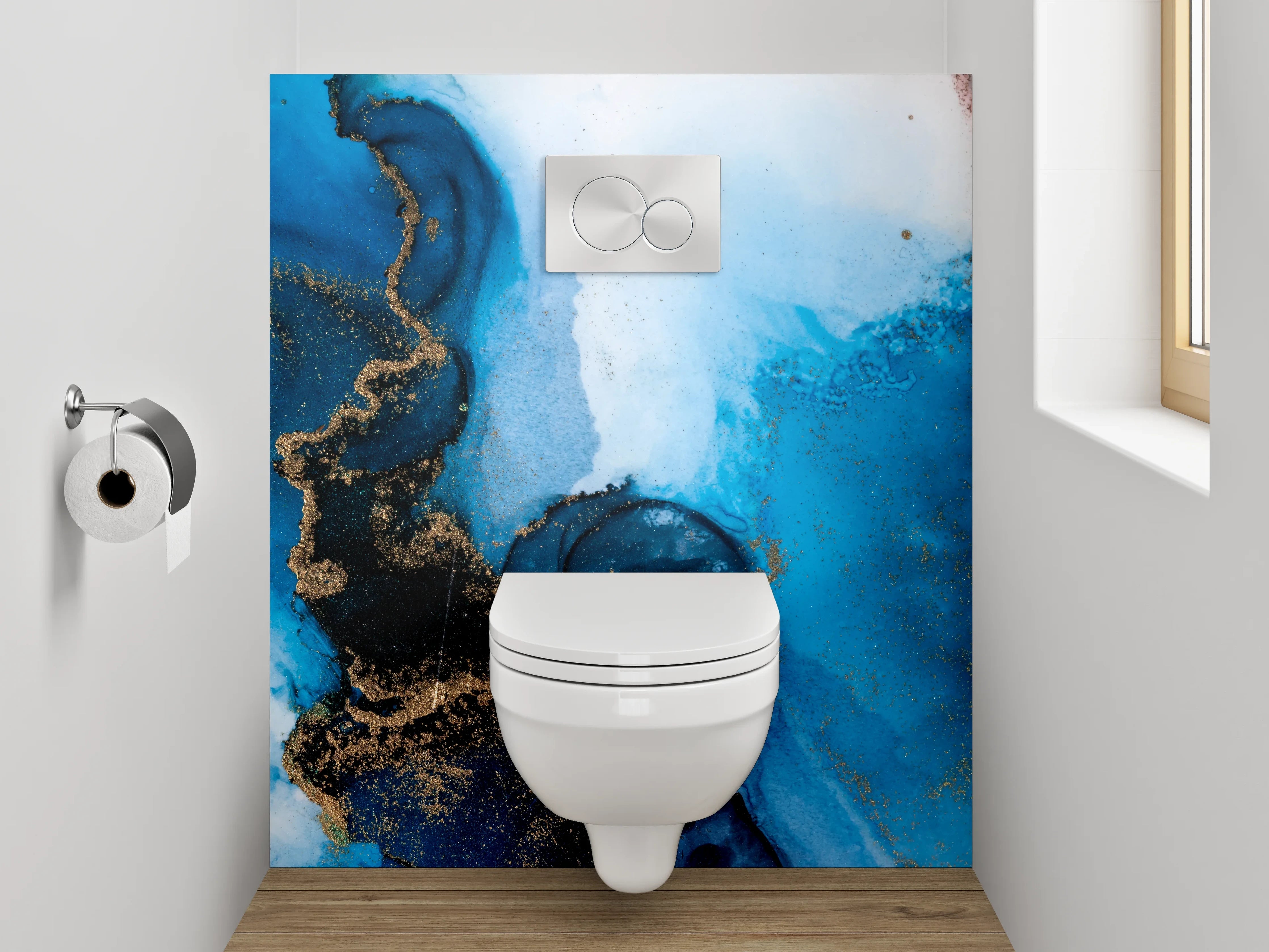 WC-Rückwand - Abstrakte blaue Goldmarmor-Optik