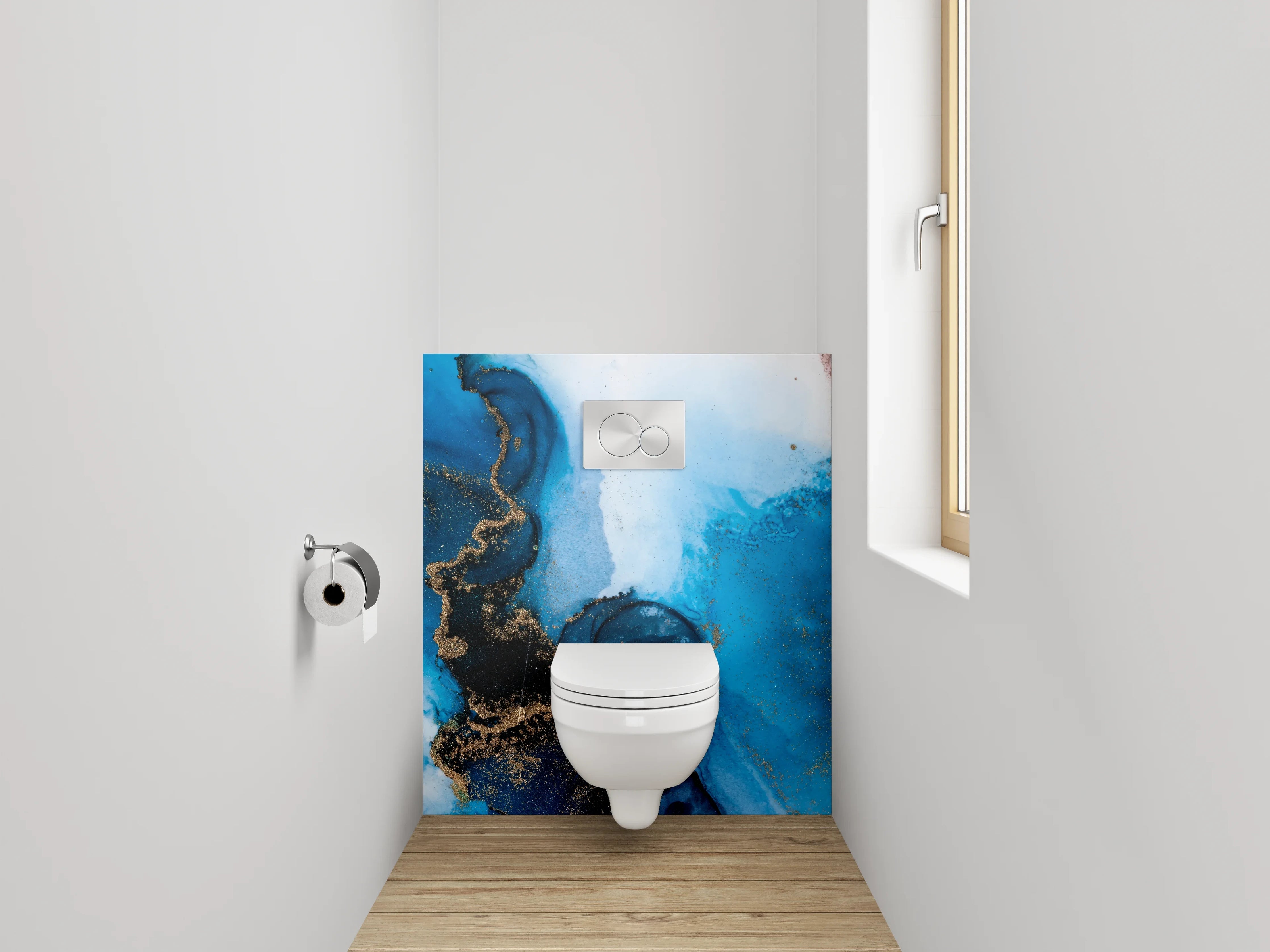 WC-Rückwand - Abstrakte blaue Goldmarmor-Optik