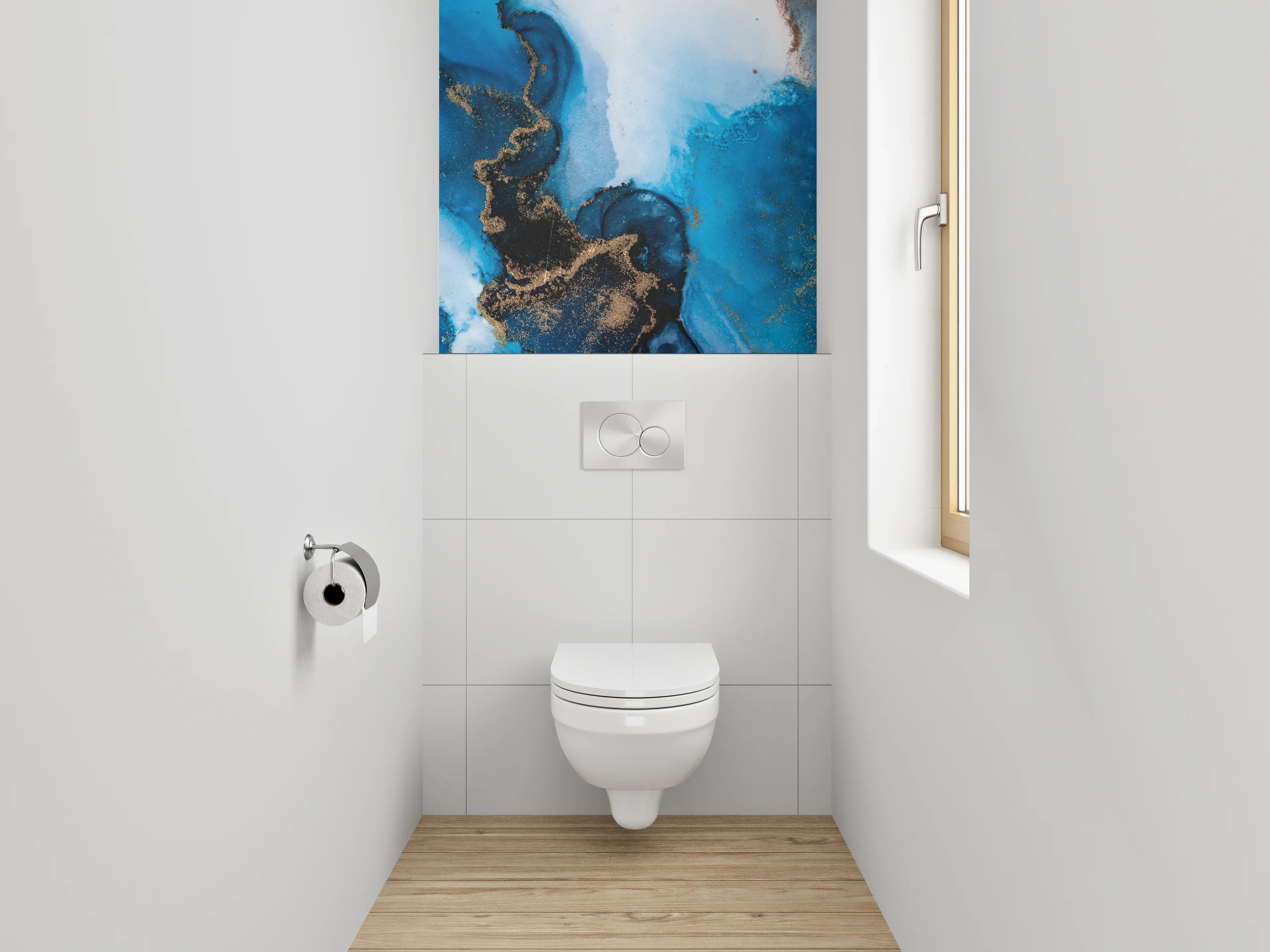 WC-Rückwand - Abstrakte blaue Goldmarmor-Optik