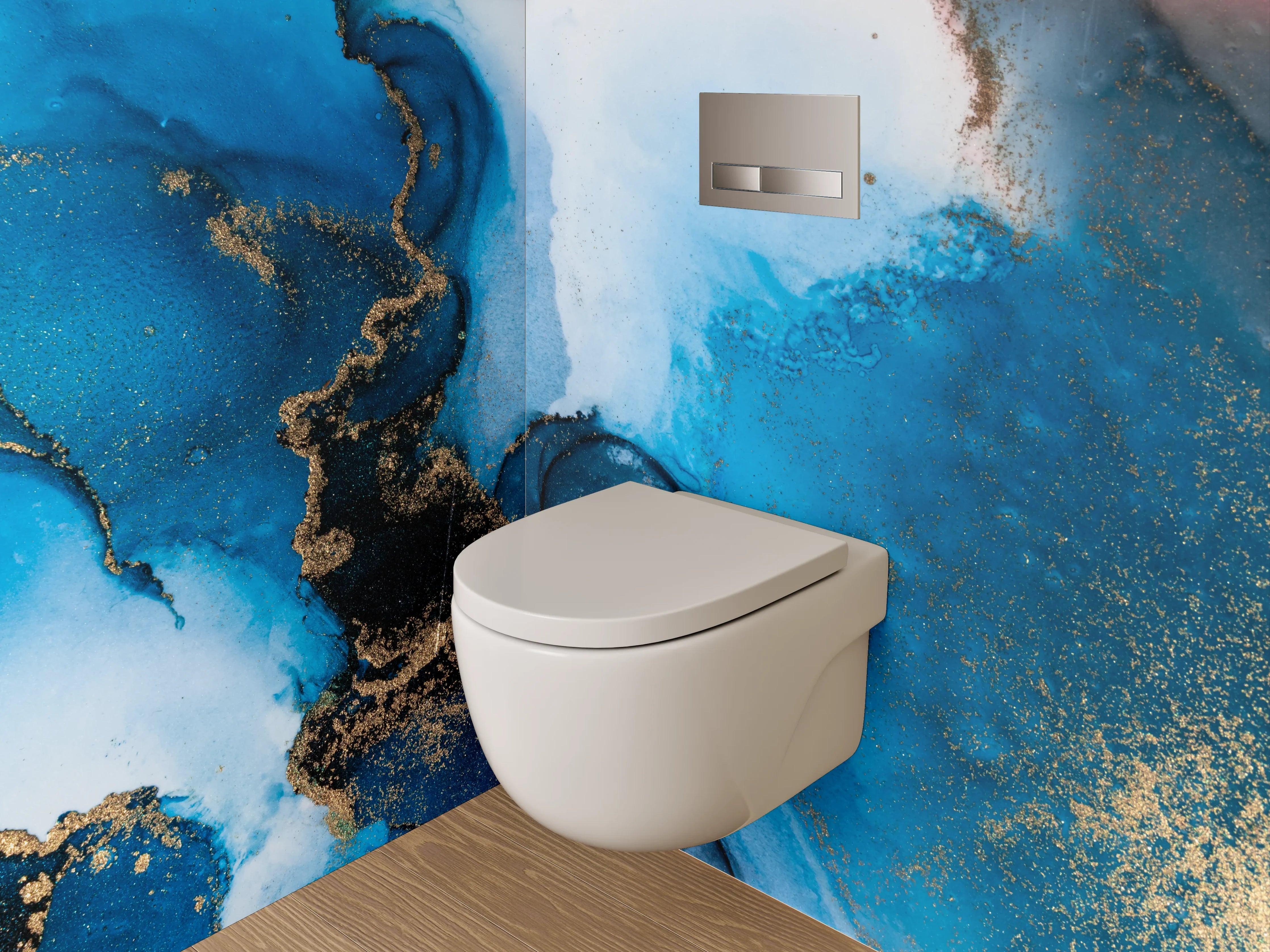 WC-Rückwand - Abstrakte blaue Goldmarmor-Optik