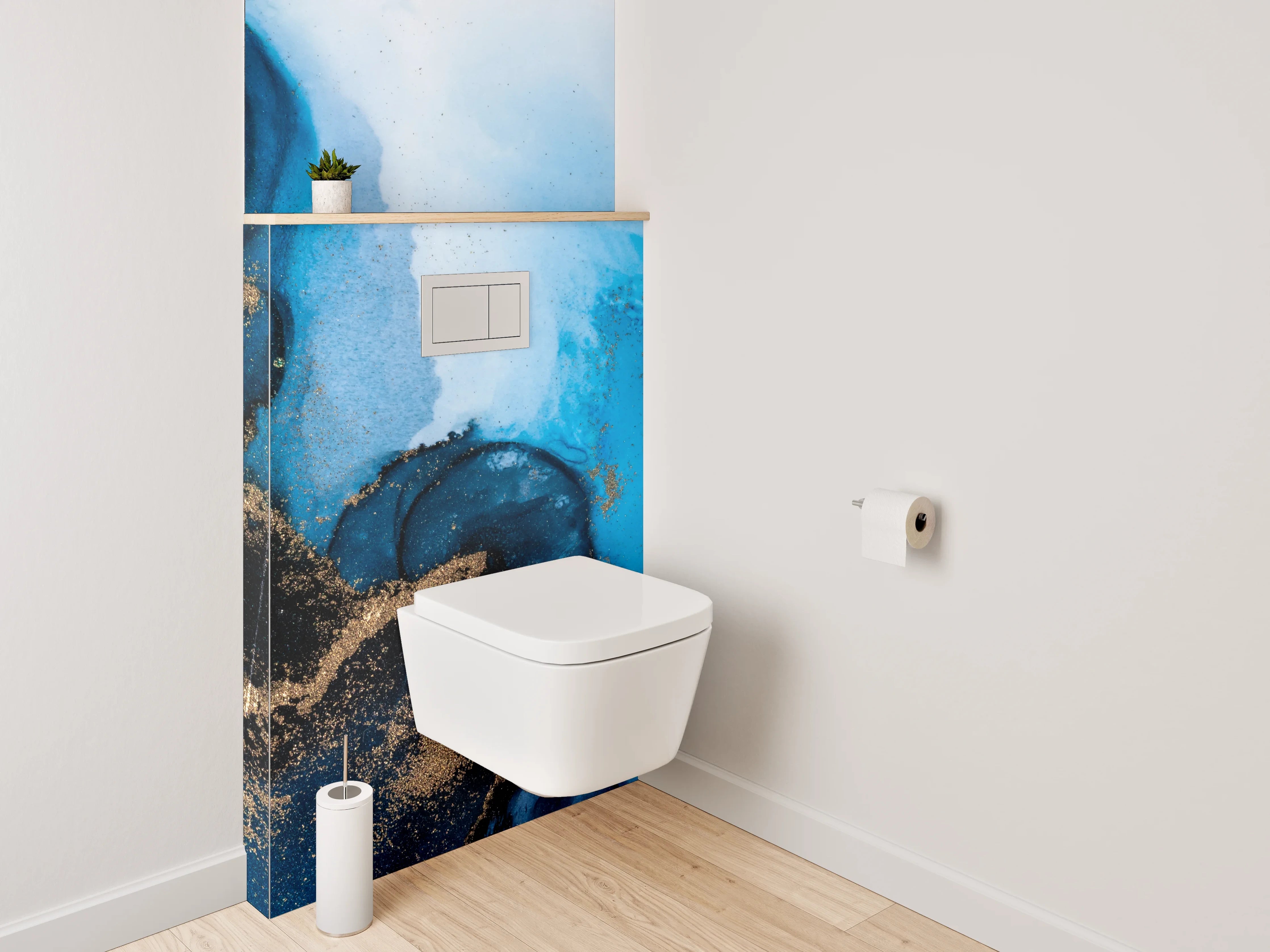WC-Rückwand - Abstrakte blaue Goldmarmor-Optik
