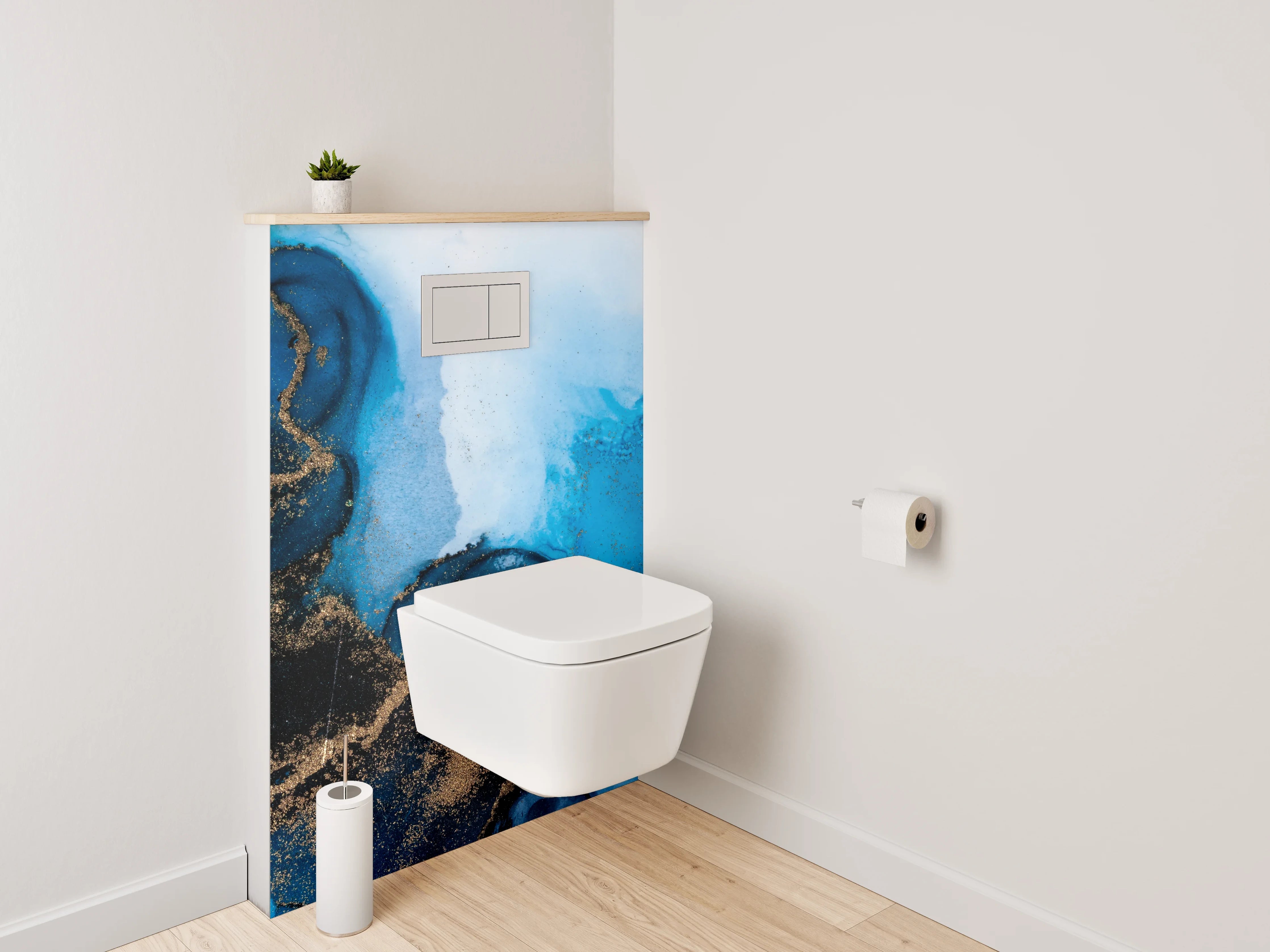 WC-Rückwand - Abstrakte blaue Goldmarmor-Optik