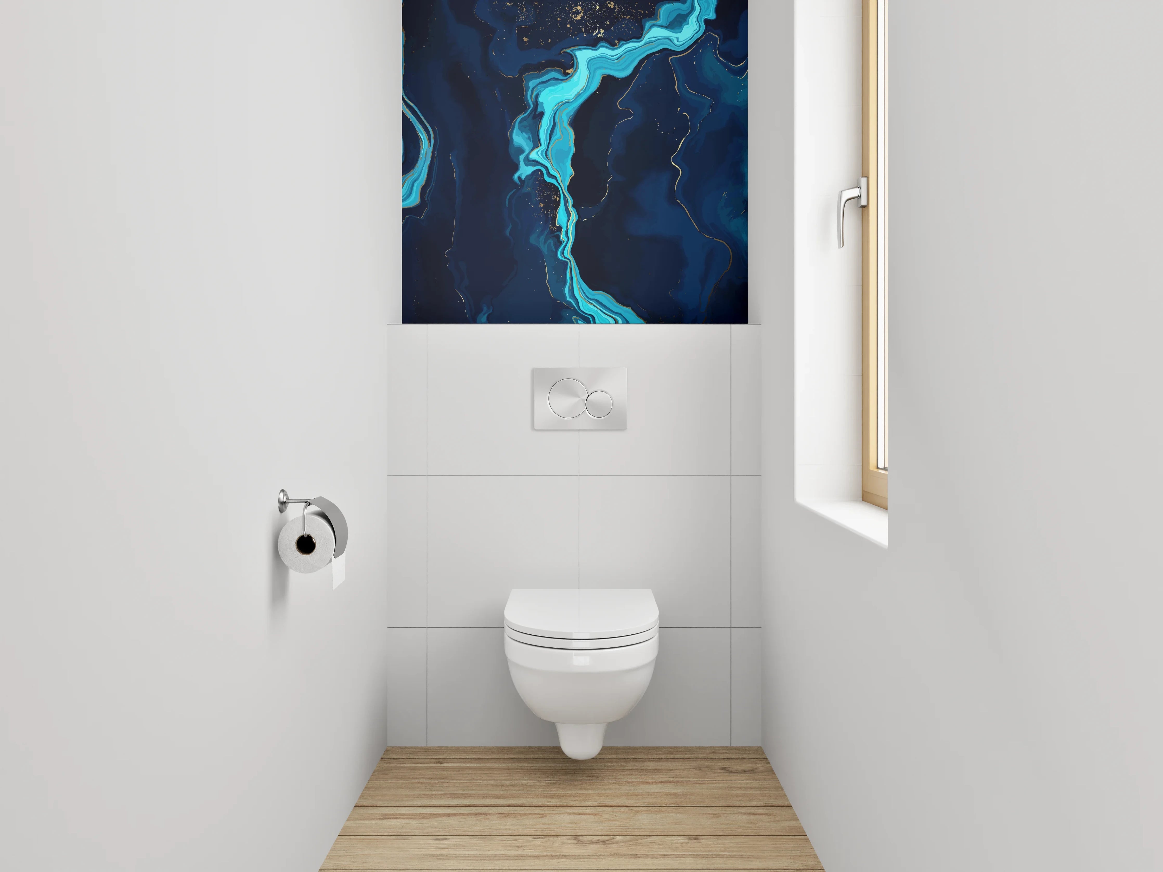 WC-Rückwand - Abstrakte blaue Marmor-Optik Deko