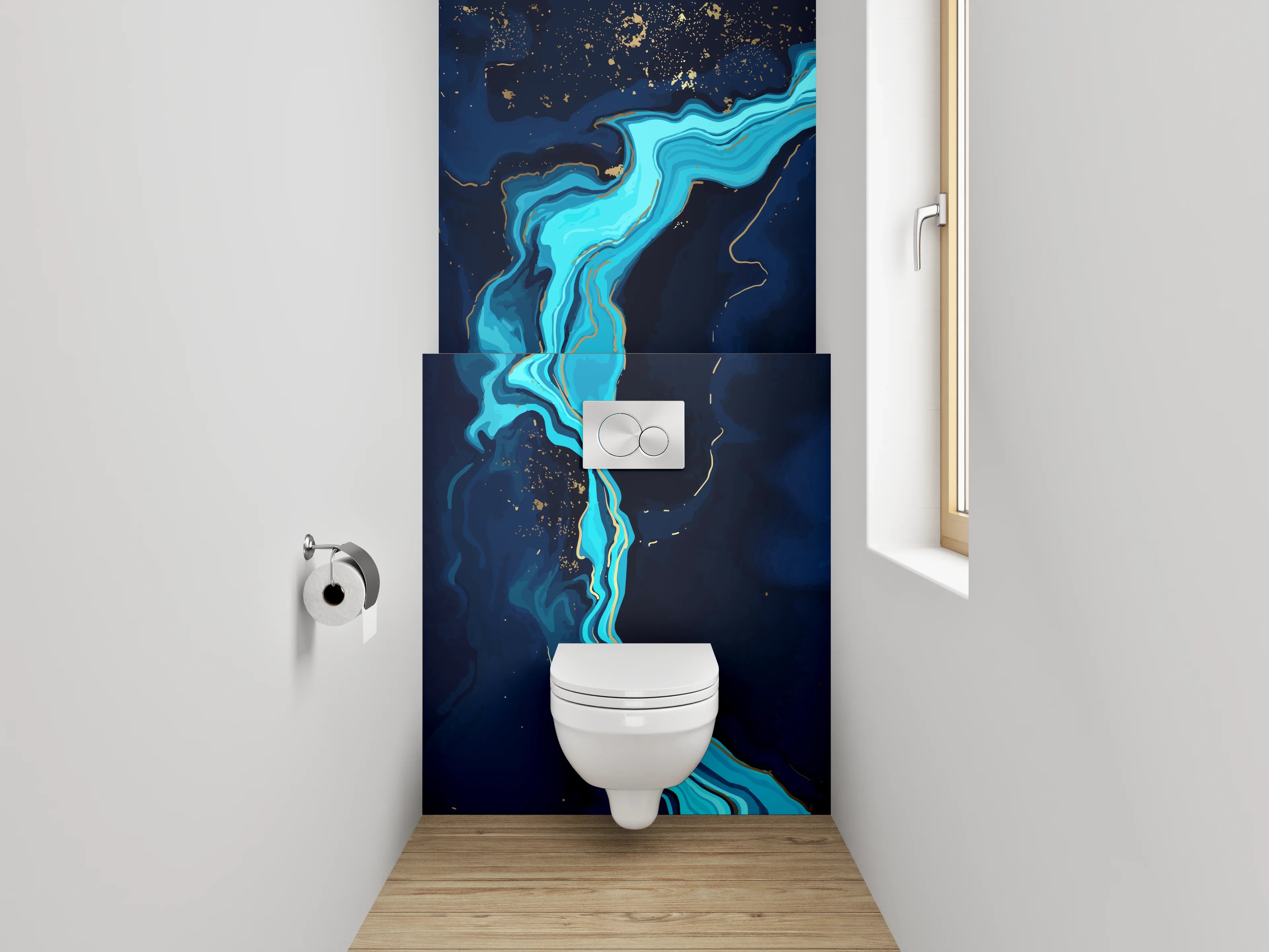 WC-Rückwand - Abstrakte blaue Marmor-Optik Deko