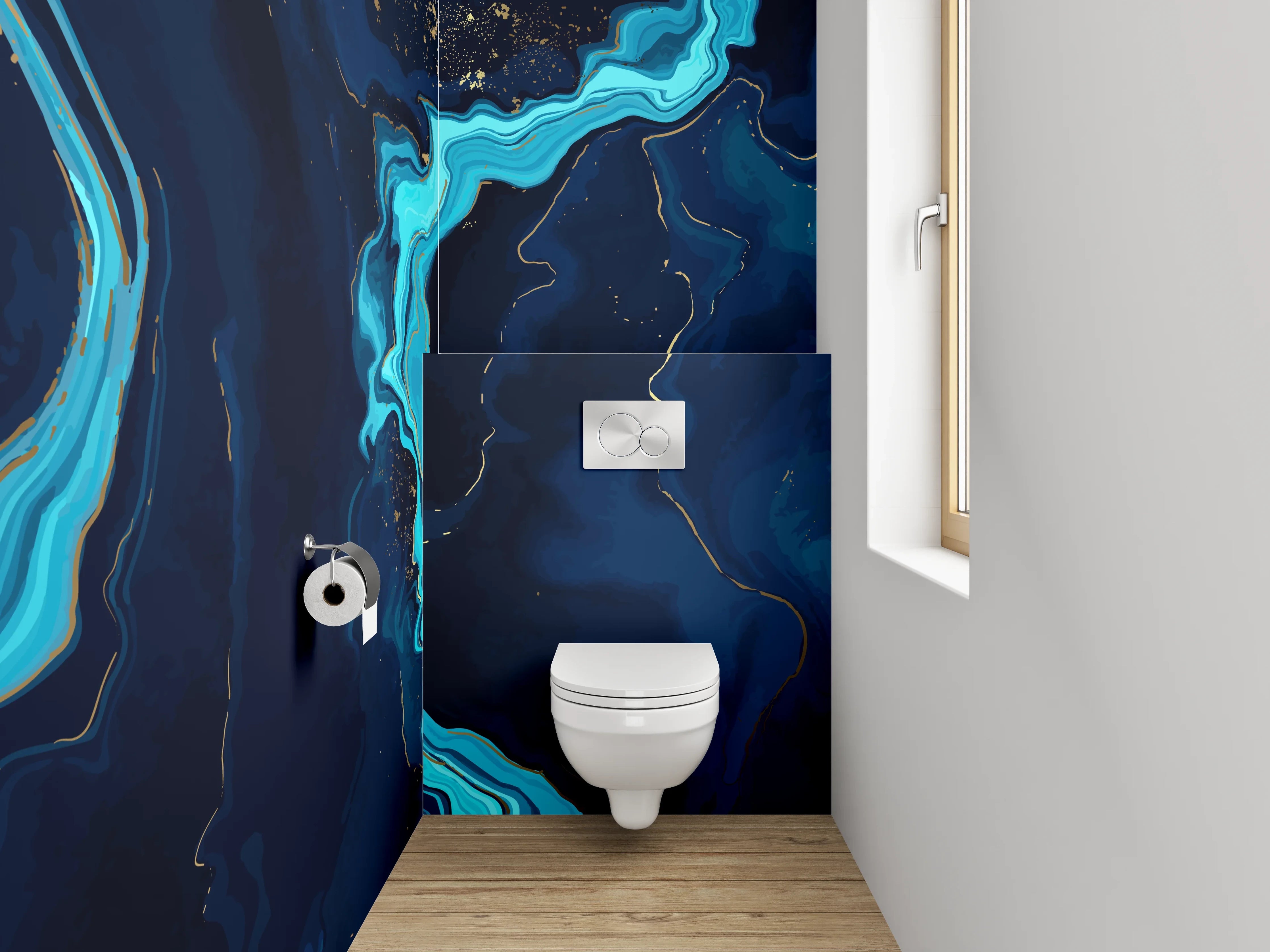 WC-Rückwand - Abstrakte blaue Marmor-Optik Deko