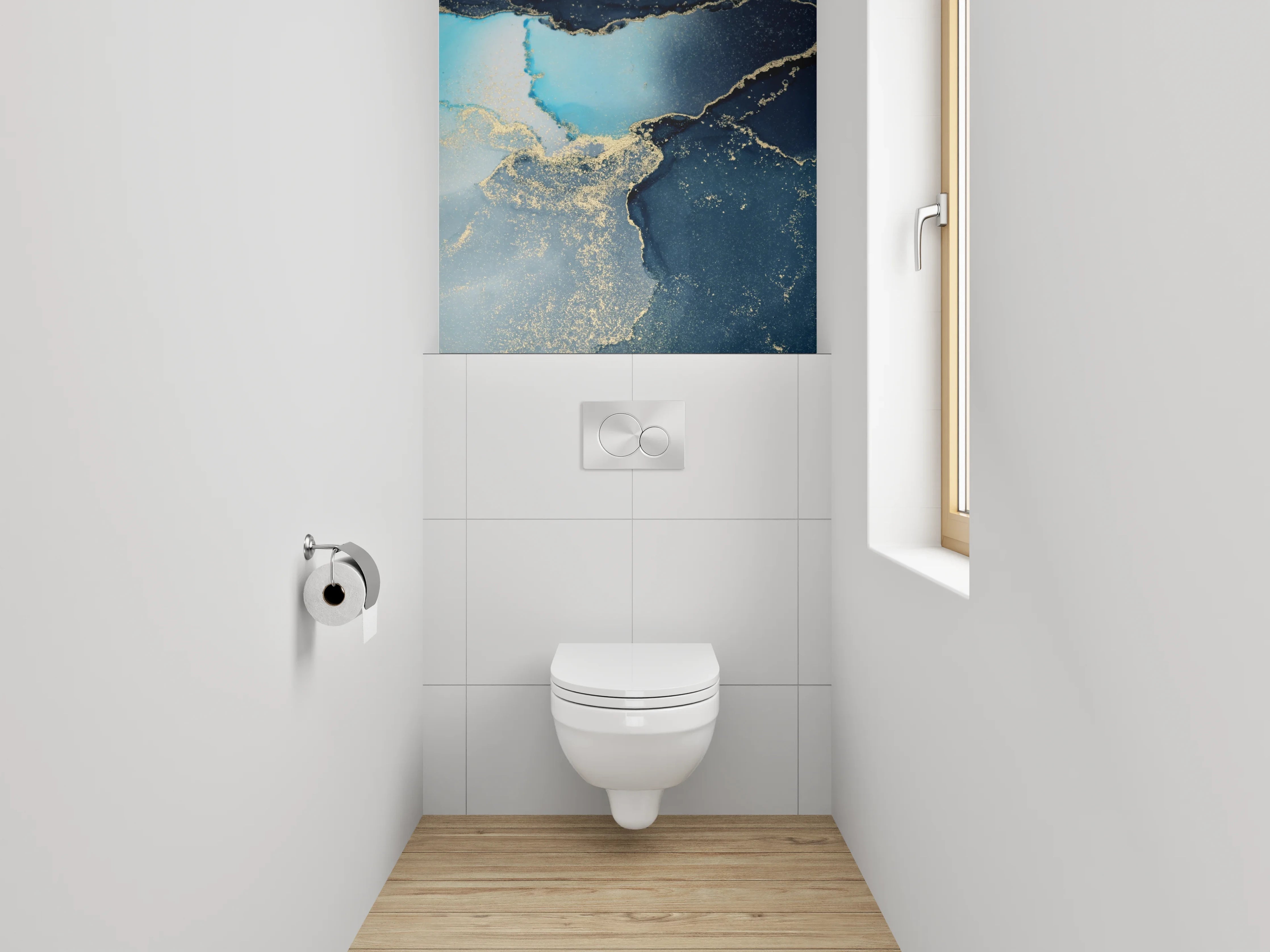WC-Rückwand - Abstrakte blaue Marmor-Optik mit Gold