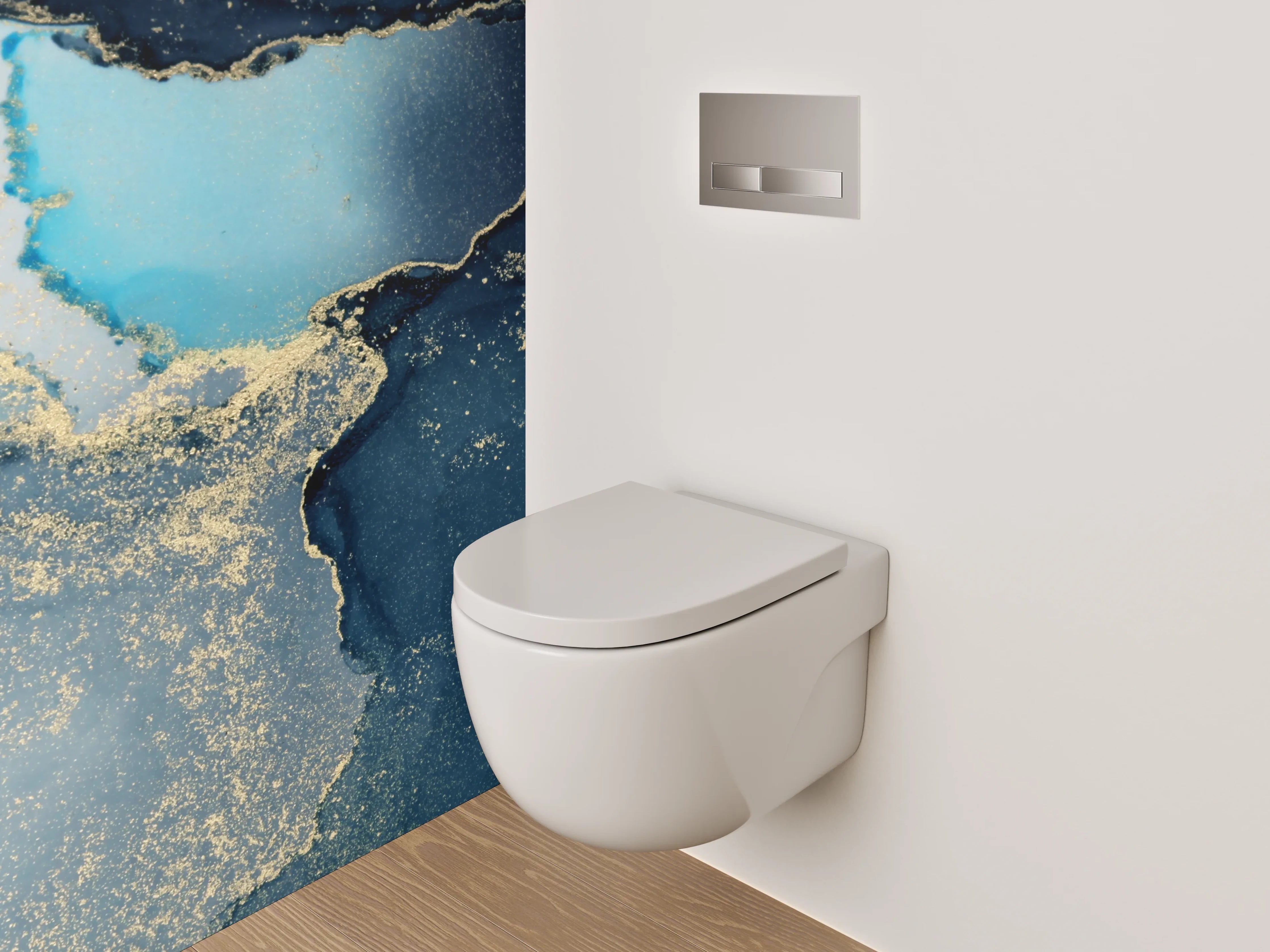 WC-Rückwand - Abstrakte blaue Marmor-Optik mit Gold