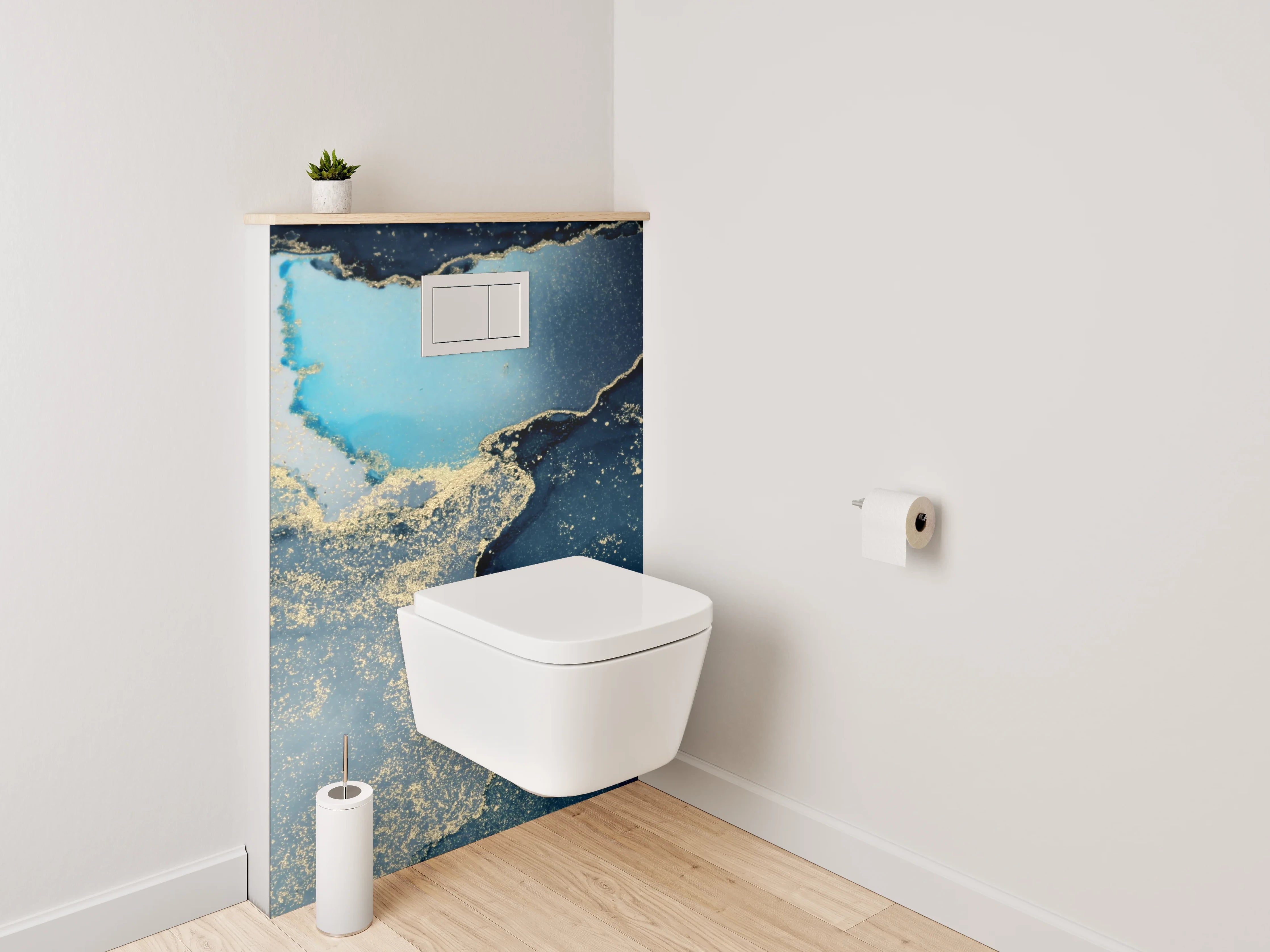 WC-Rückwand - Abstrakte blaue Marmor-Optik mit Gold