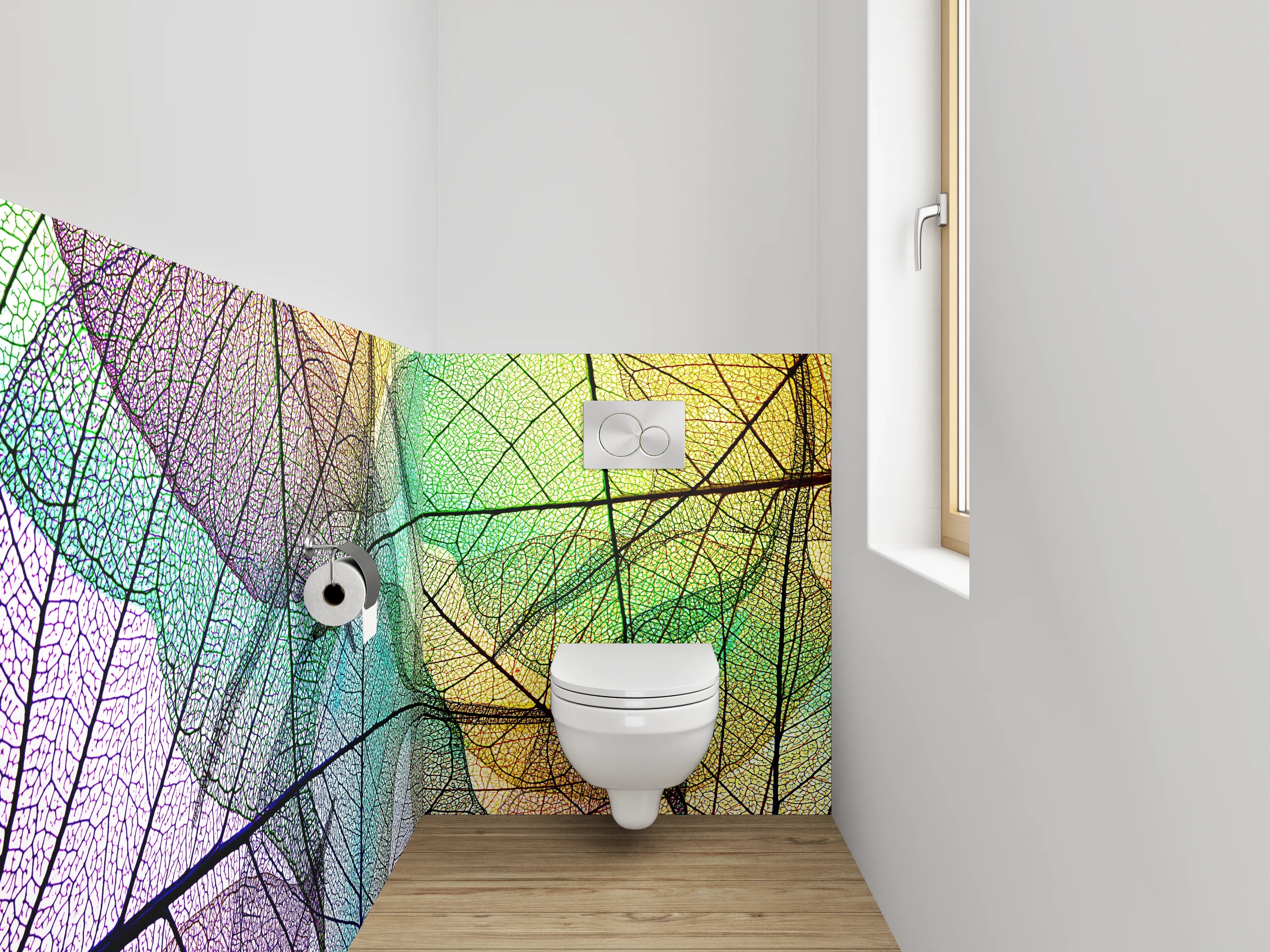 WC-Rückwand - Abstrakte bunte Blattskelette Kunst