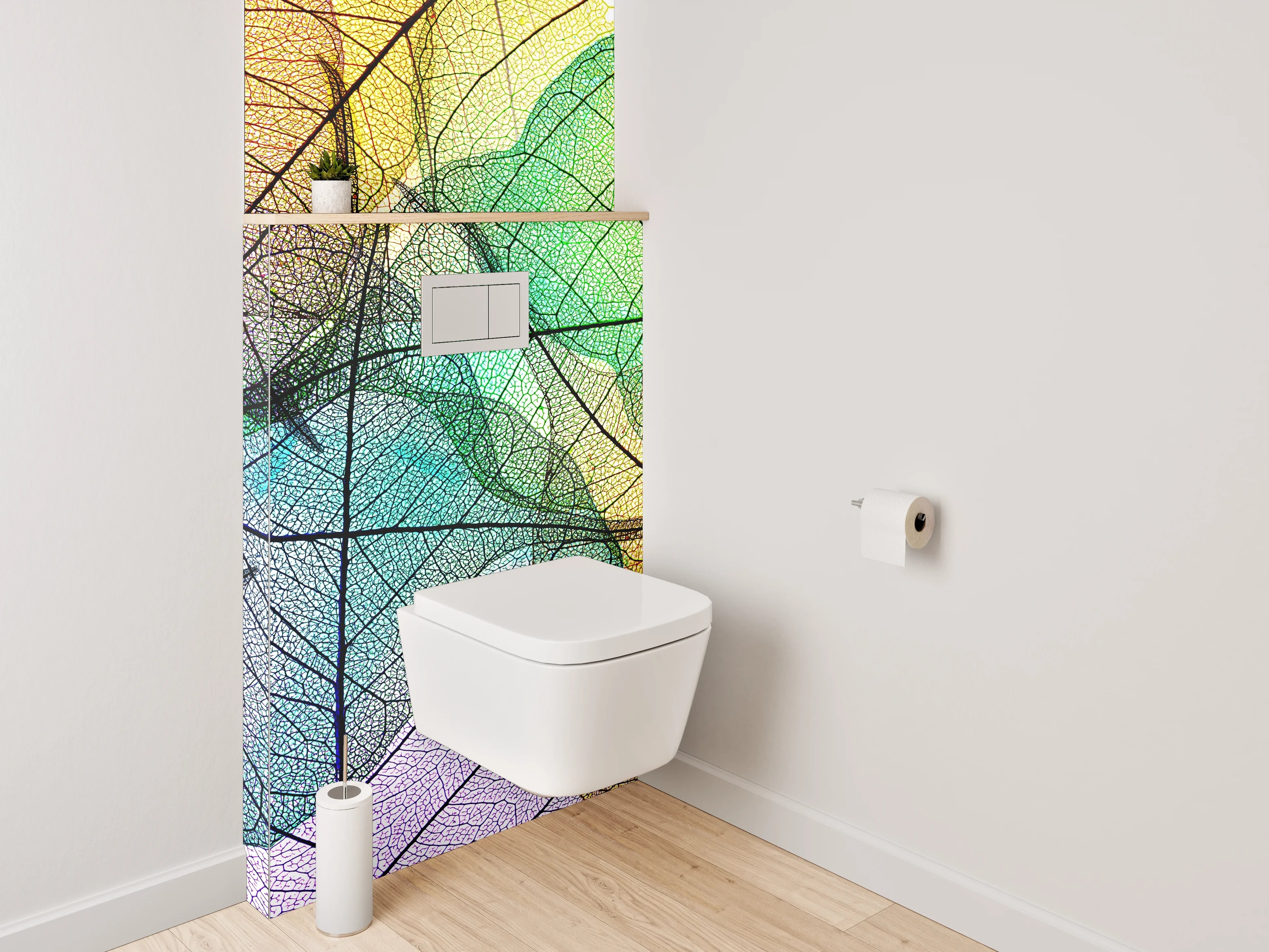 WC-Rückwand - Abstrakte bunte Blattskelette Kunst