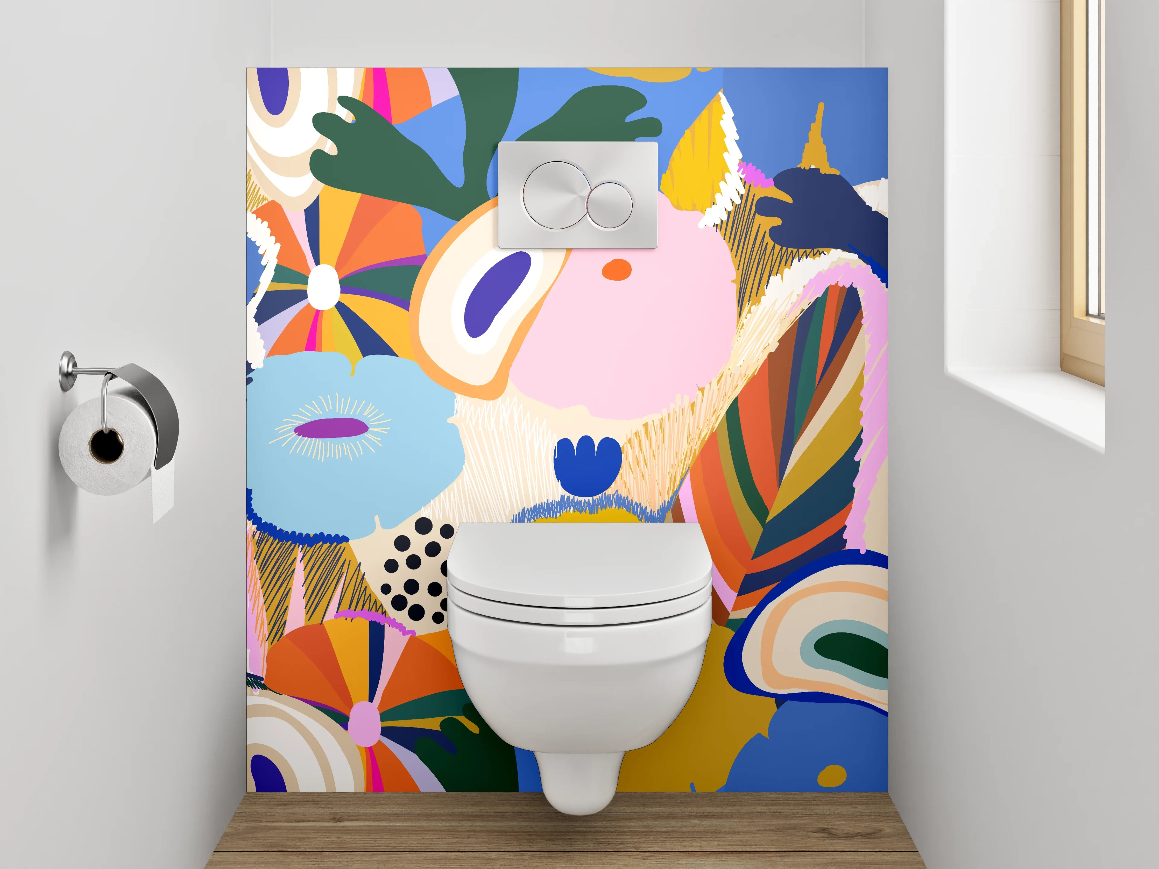 WC-Rückwand - Abstrakte bunte Blumenmalerei
