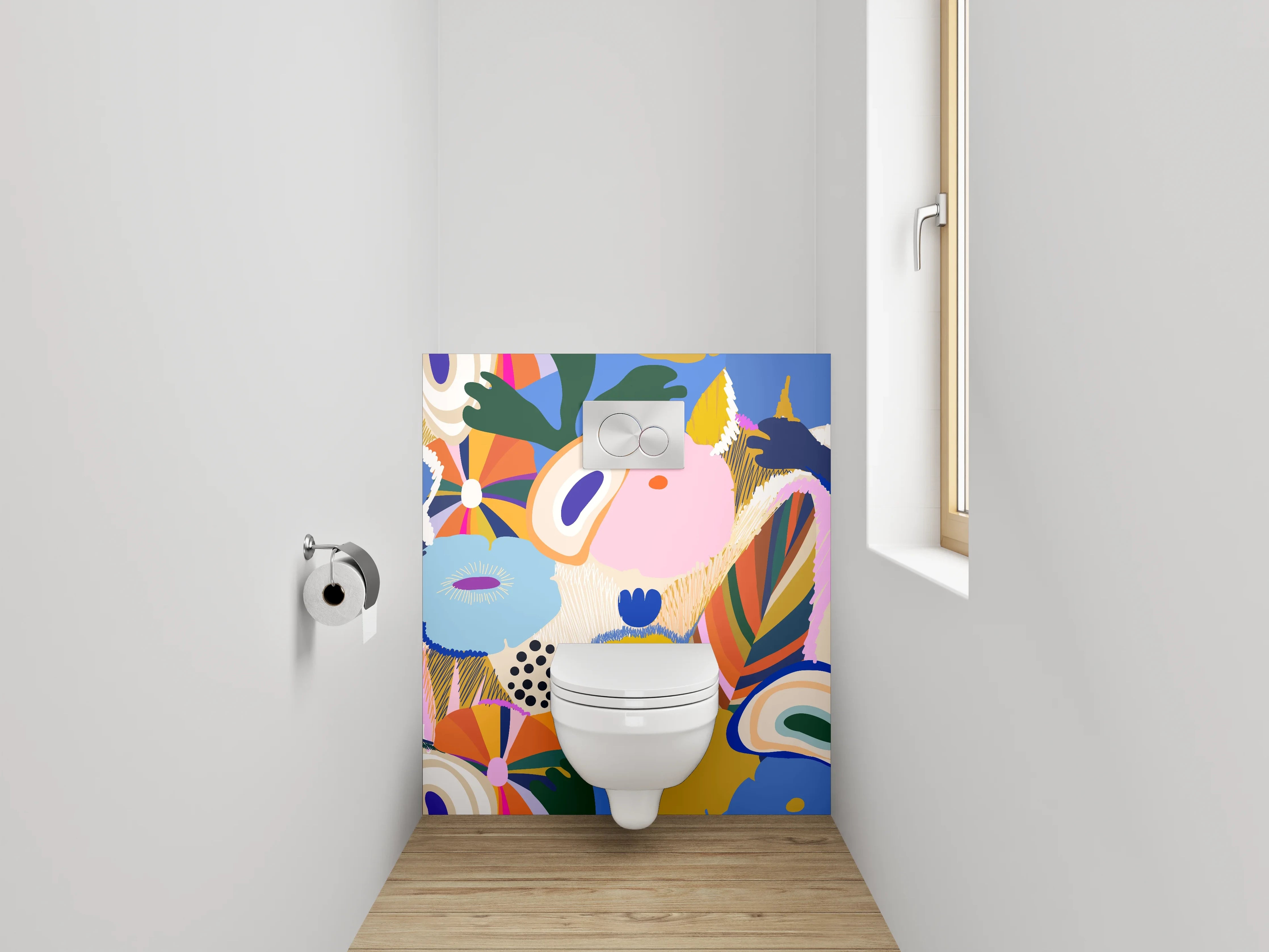 WC-Rückwand - Abstrakte bunte Blumenmalerei