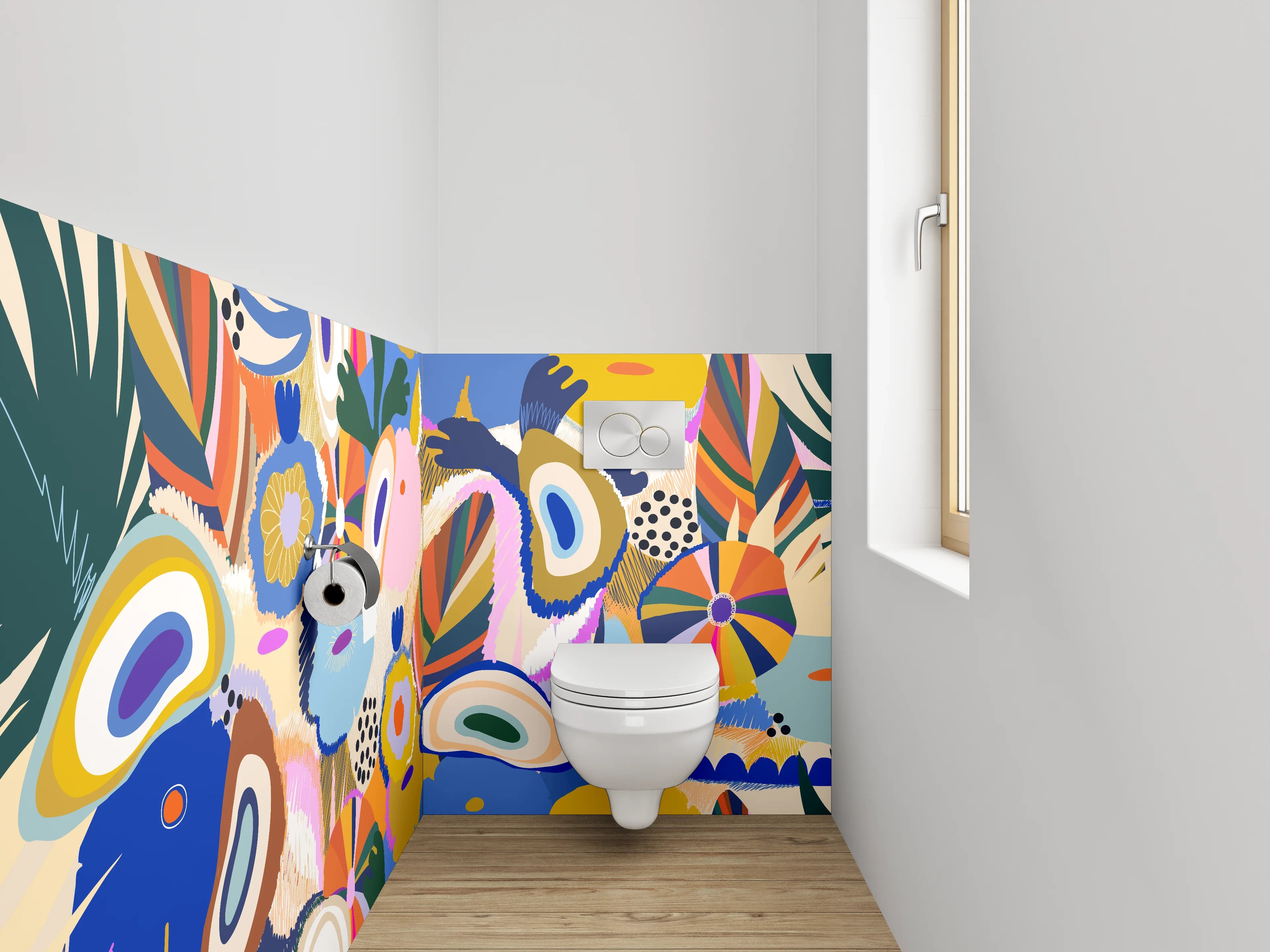 WC-Rückwand - Abstrakte bunte Blumenmalerei