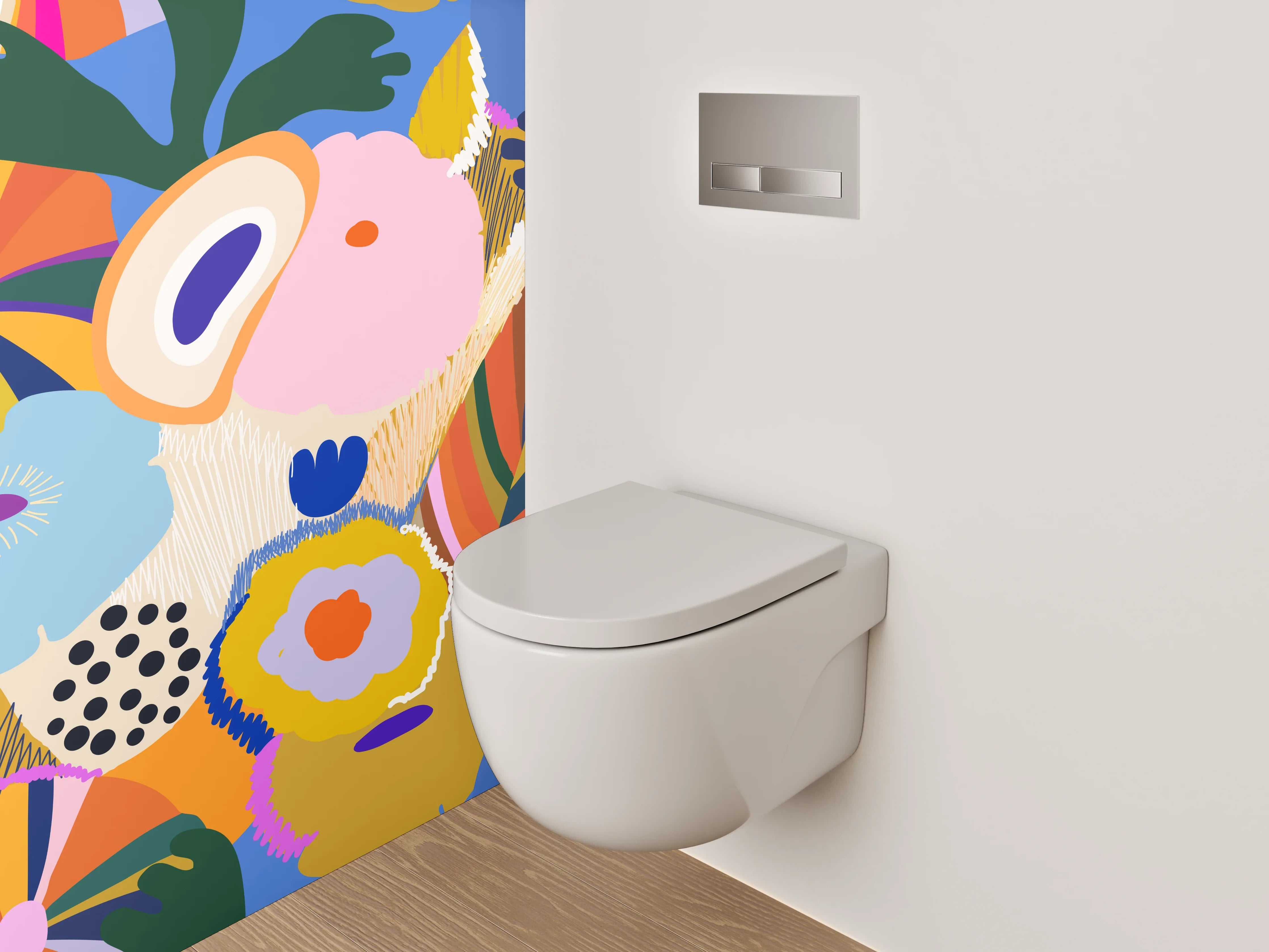 WC-Rückwand - Abstrakte bunte Blumenmalerei