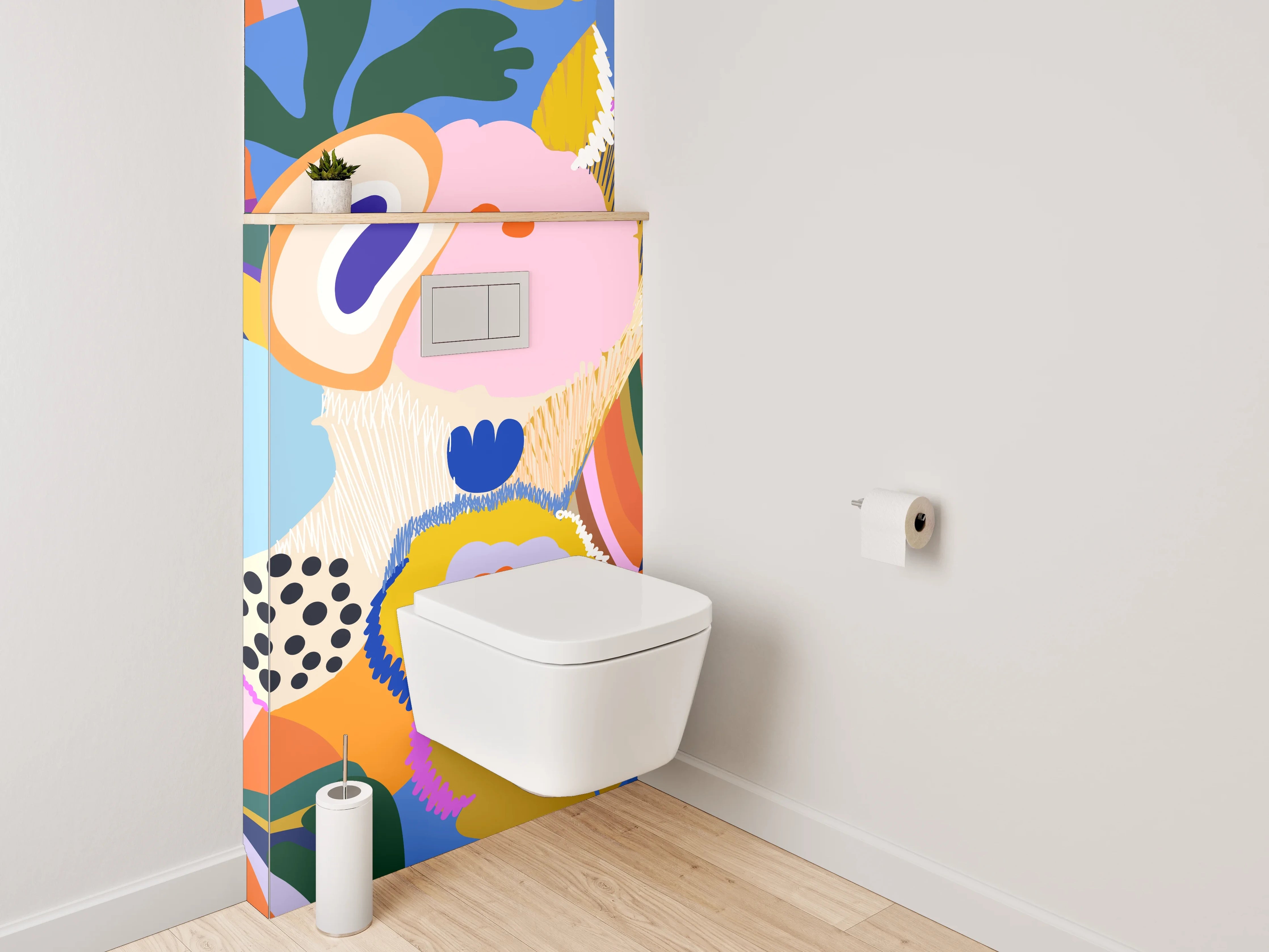 WC-Rückwand - Abstrakte bunte Blumenmalerei