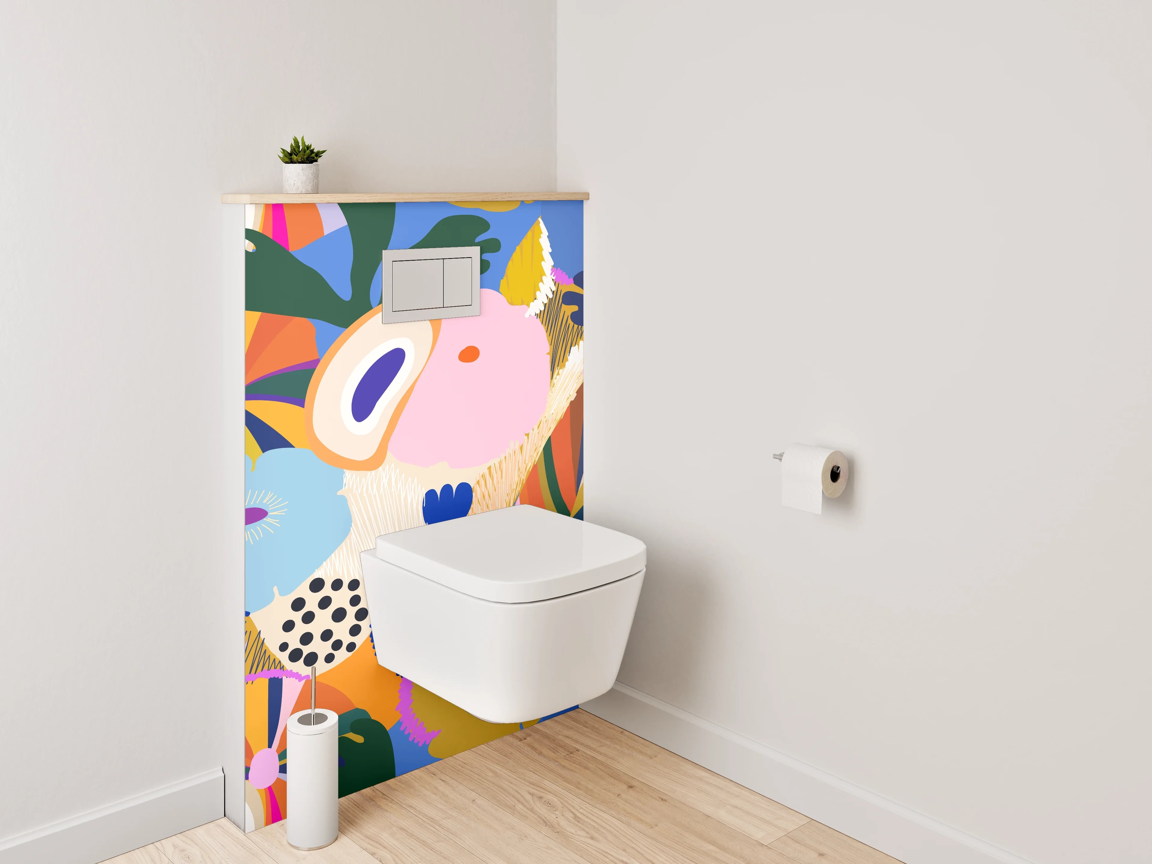 WC-Rückwand - Abstrakte bunte Blumenmalerei