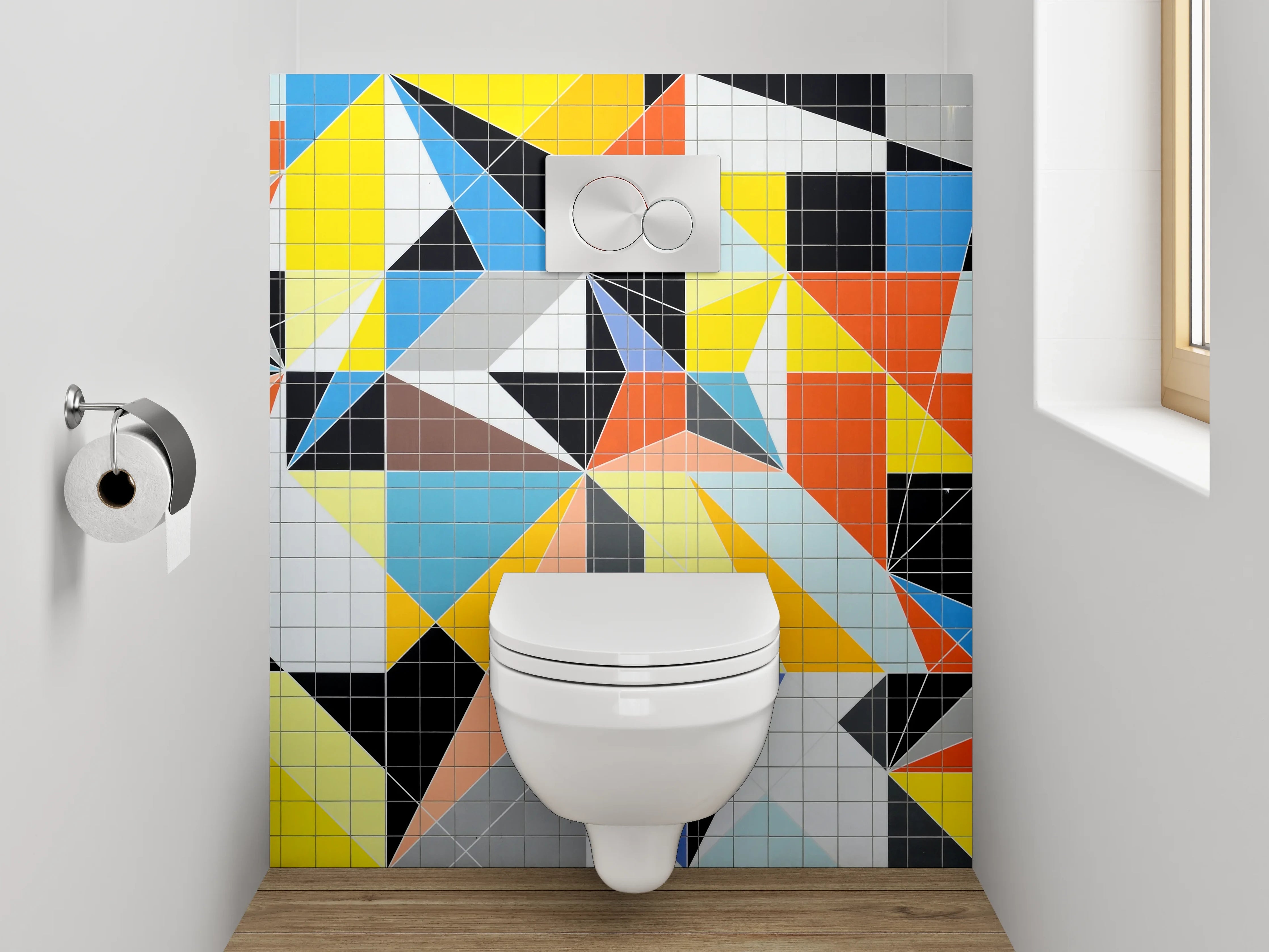 WC-Rückwand - Abstrakte bunte Dreiecks-Mosaik Fliesen
