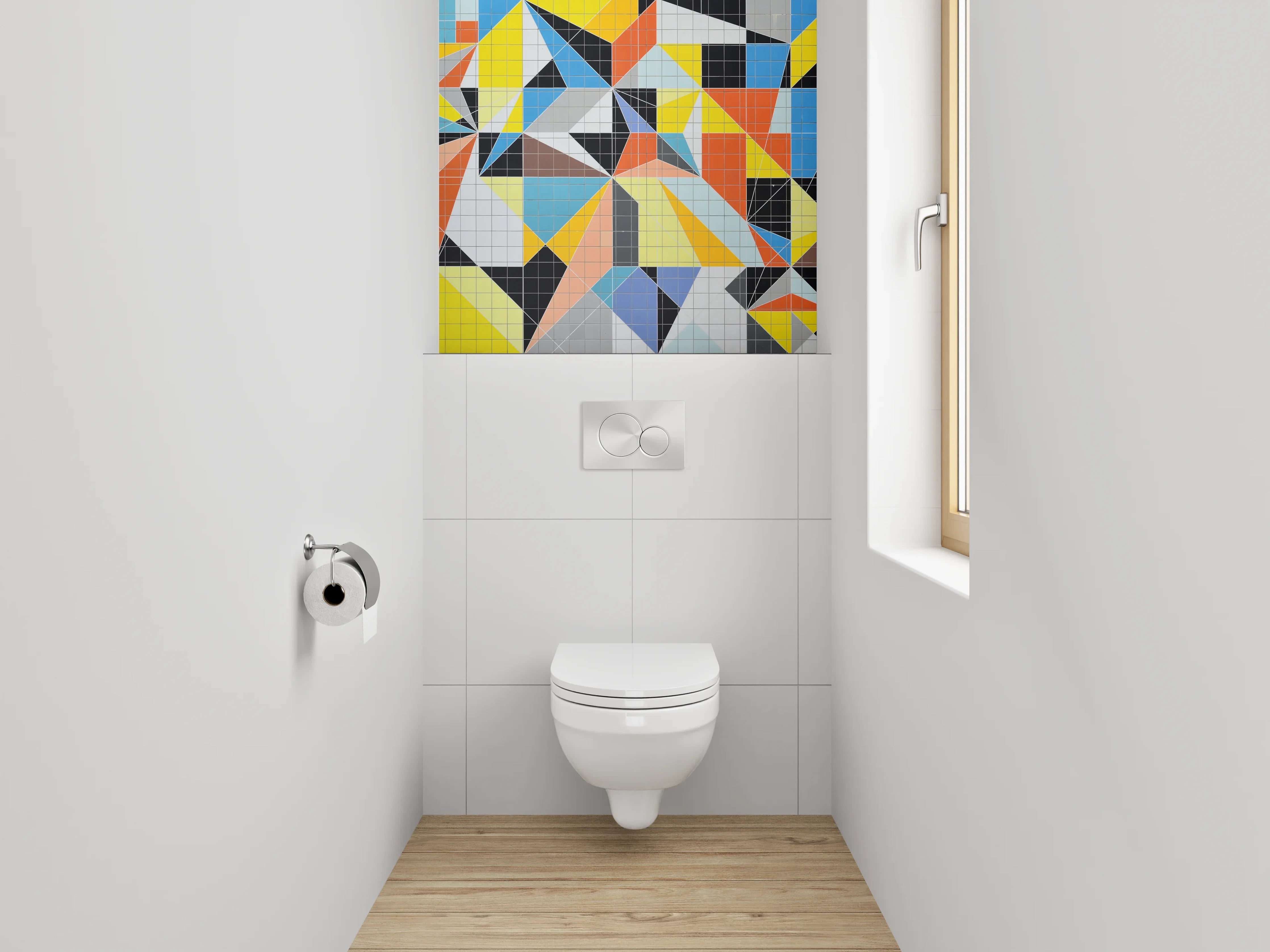 WC-Rückwand - Abstrakte bunte Dreiecks-Mosaik Fliesen