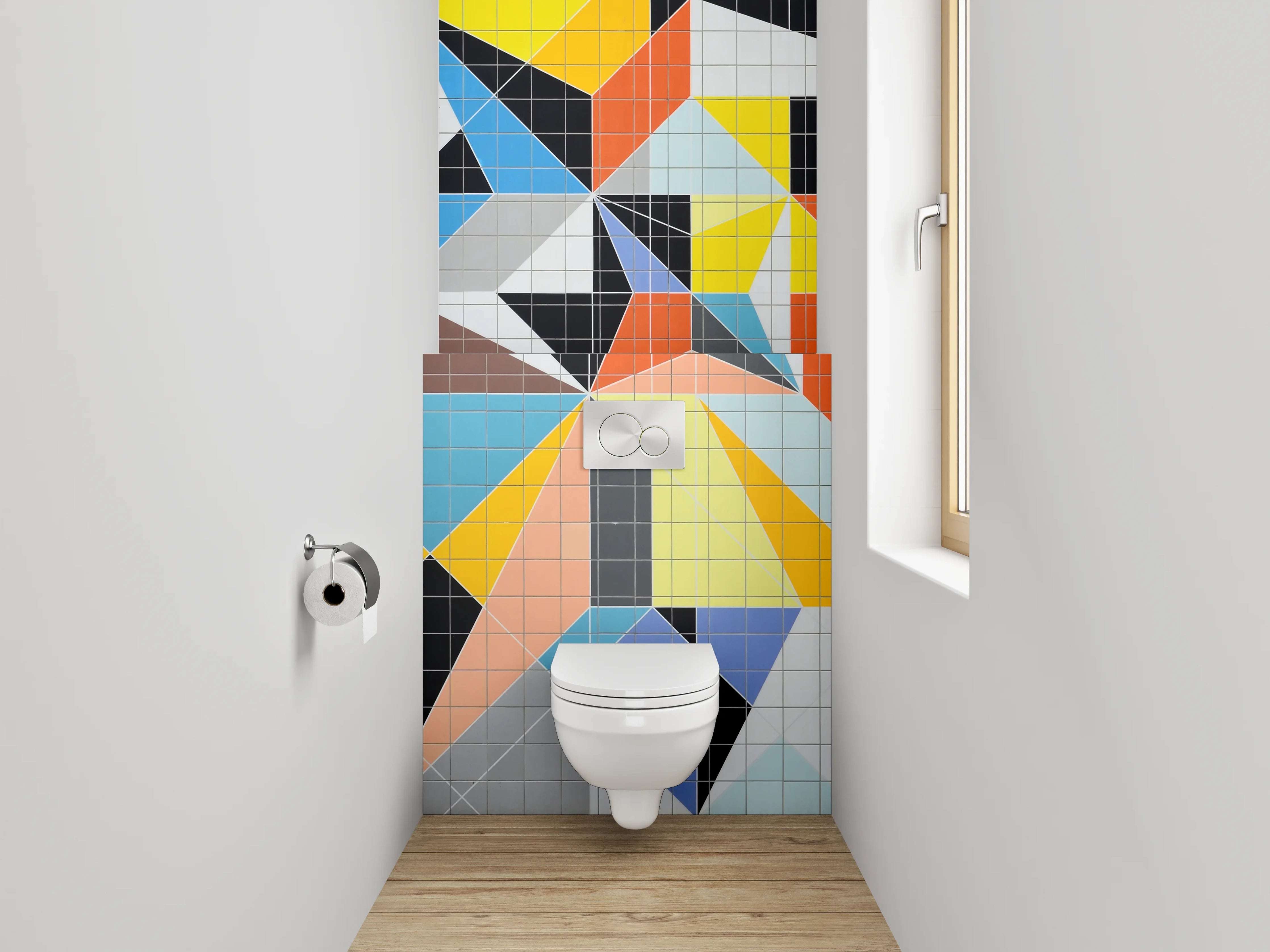 WC-Rückwand - Abstrakte bunte Dreiecks-Mosaik Fliesen