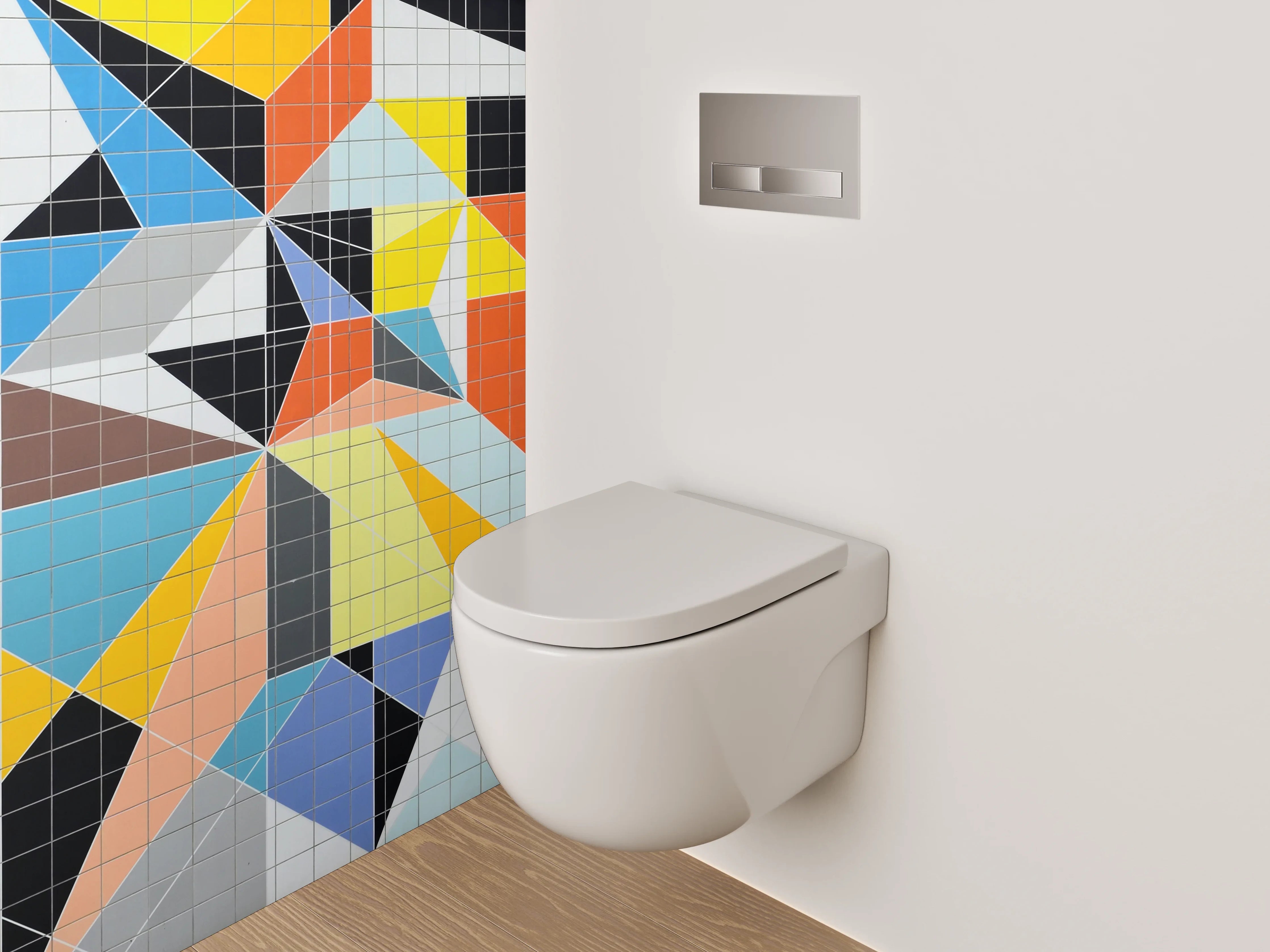 WC-Rückwand - Abstrakte bunte Dreiecks-Mosaik Fliesen
