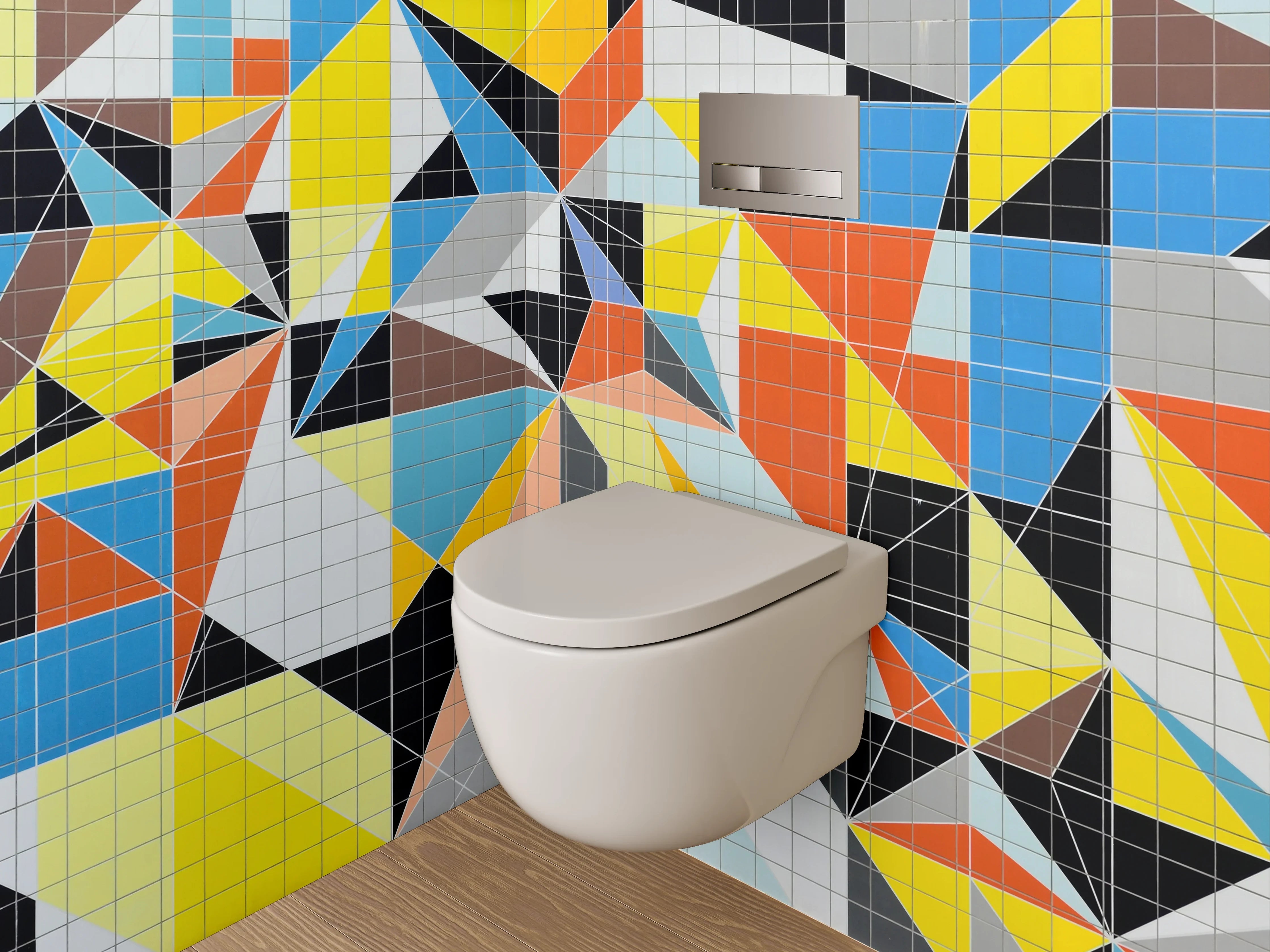 WC-Rückwand - Abstrakte bunte Dreiecks-Mosaik Fliesen