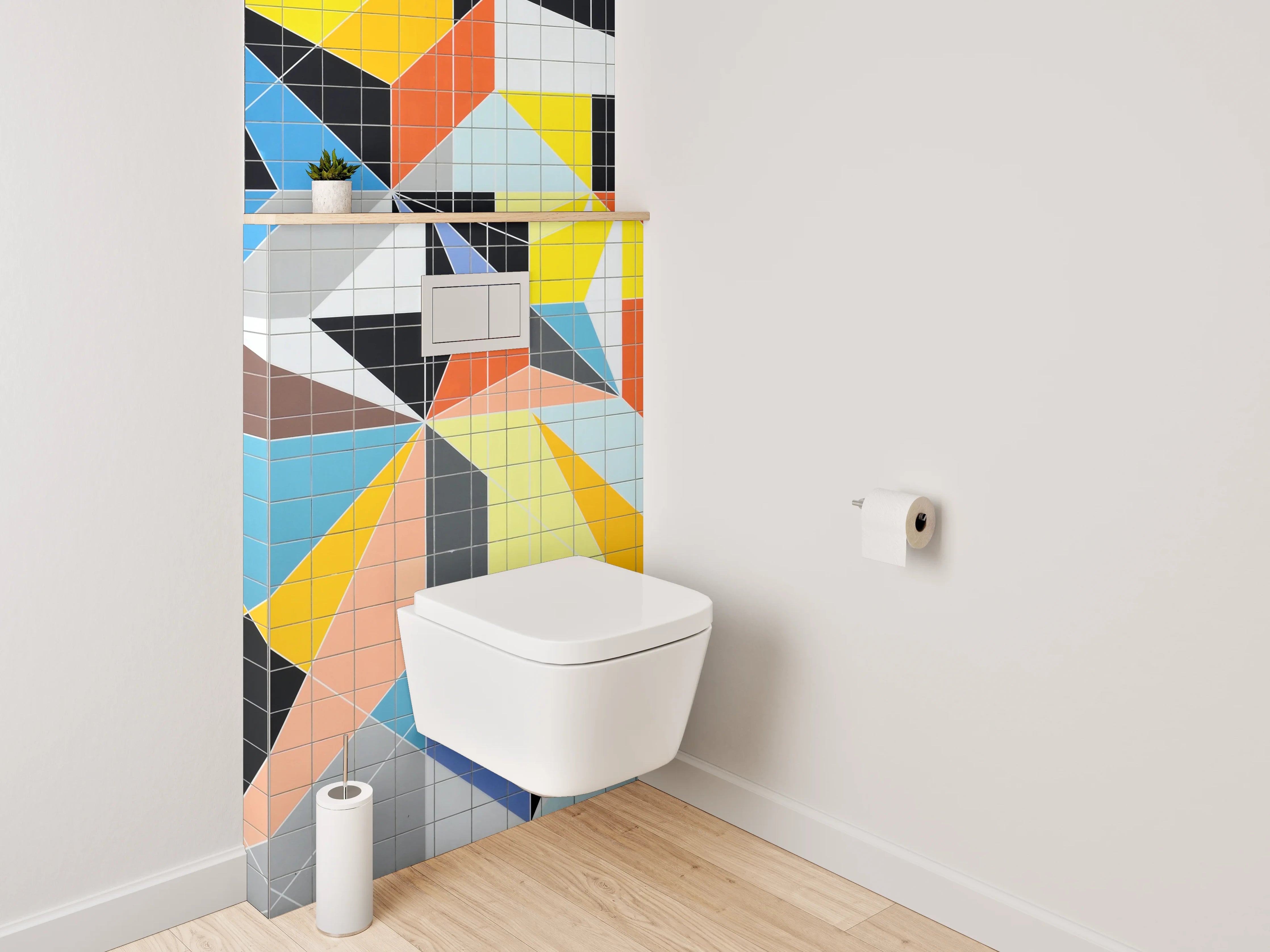 WC-Rückwand - Abstrakte bunte Dreiecks-Mosaik Fliesen