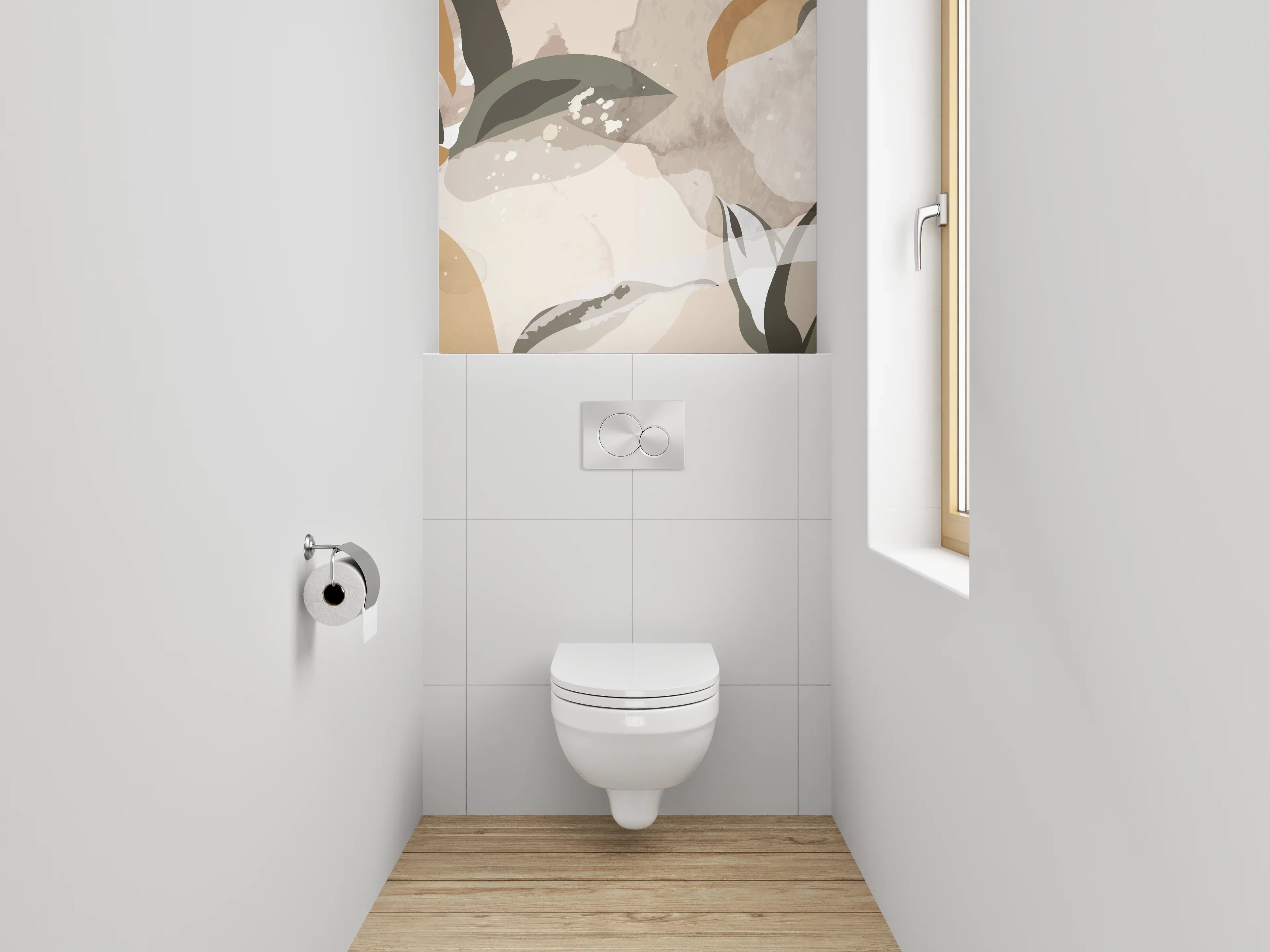 WC-Rückwand - Abstrakte florale Aquarellkunst Beige Grün