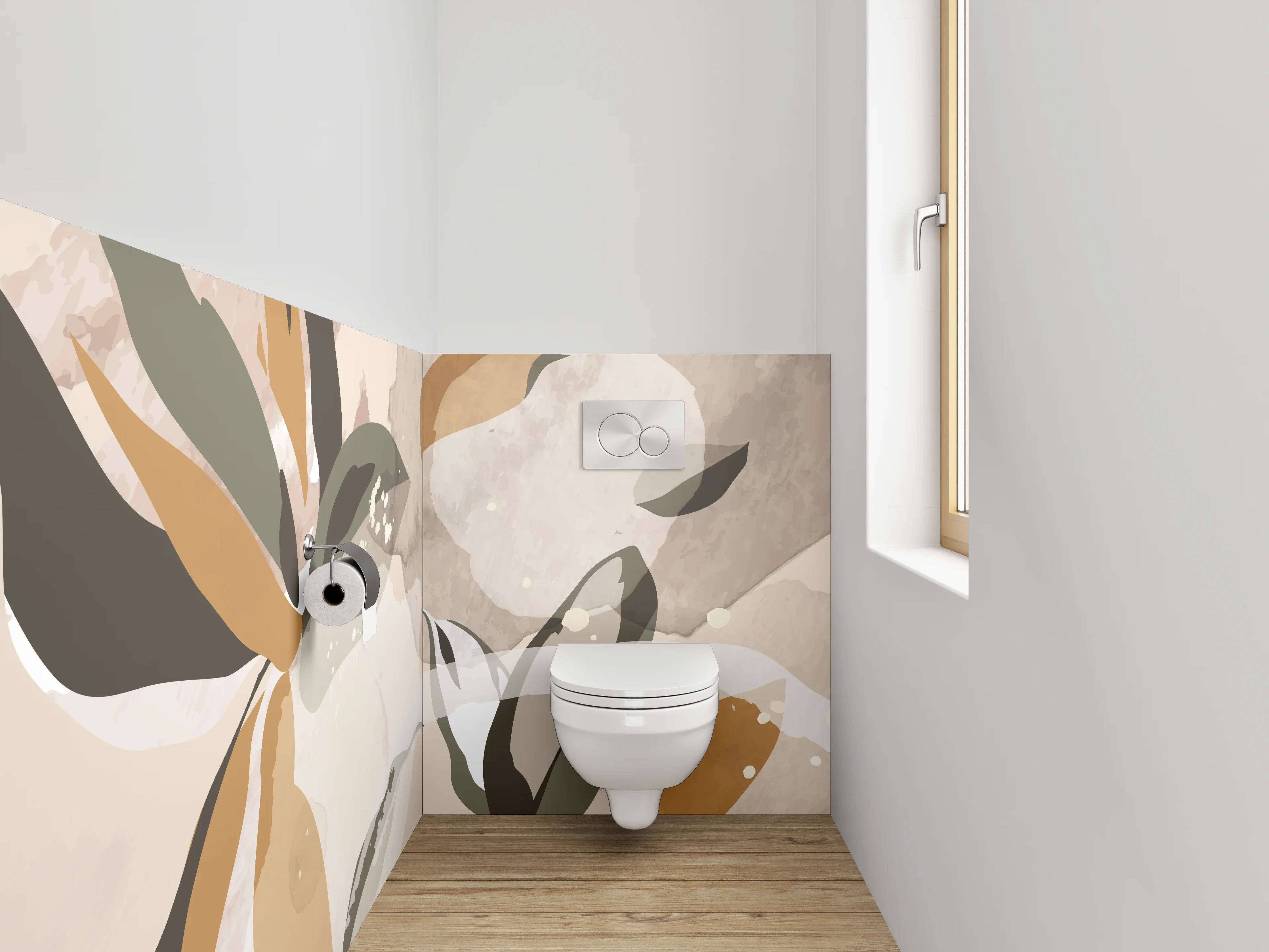 WC-Rückwand - Abstrakte florale Aquarellkunst Beige Grün