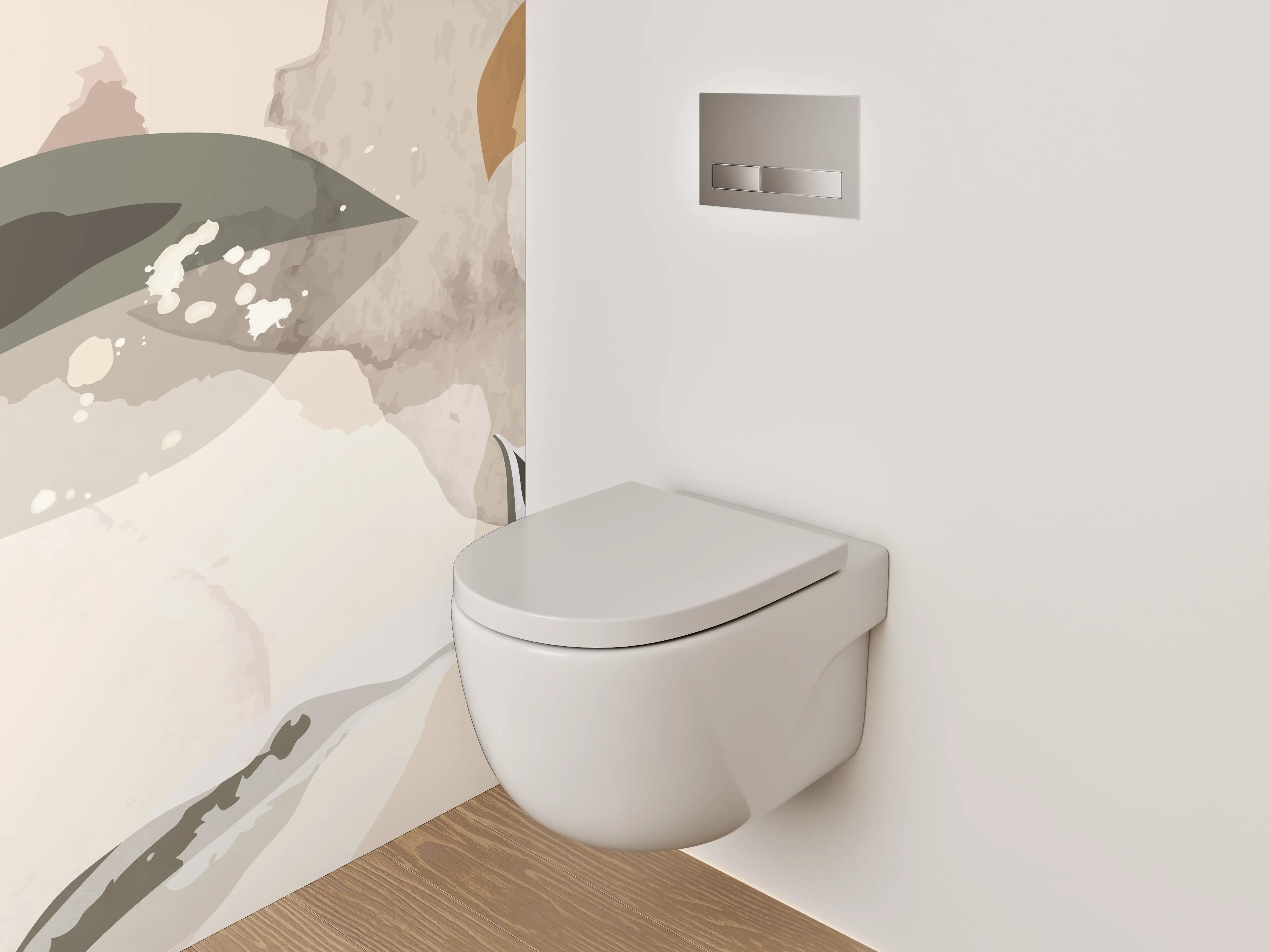 WC-Rückwand - Abstrakte florale Aquarellkunst Beige Grün