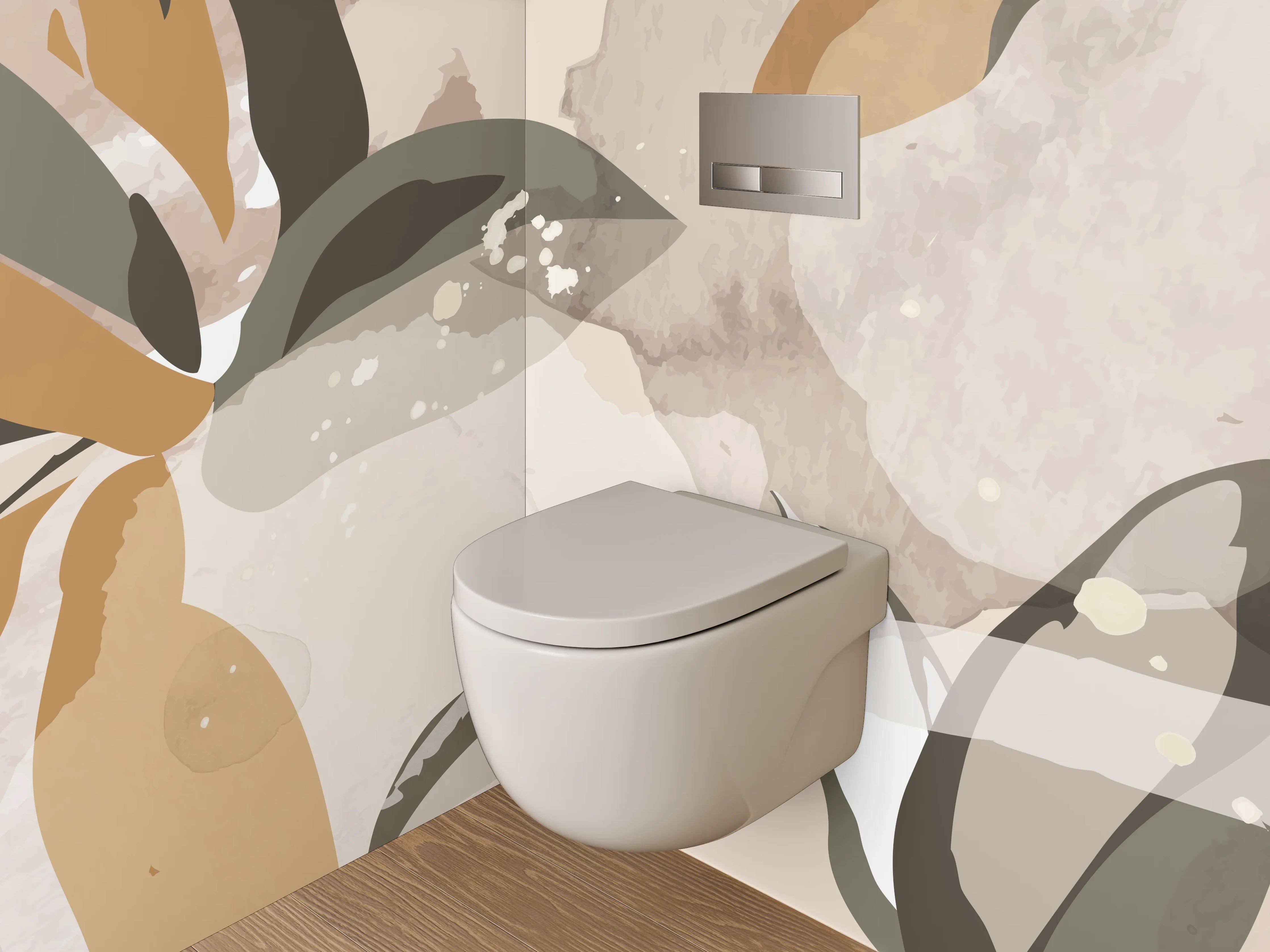 WC-Rückwand - Abstrakte florale Aquarellkunst Beige Grün
