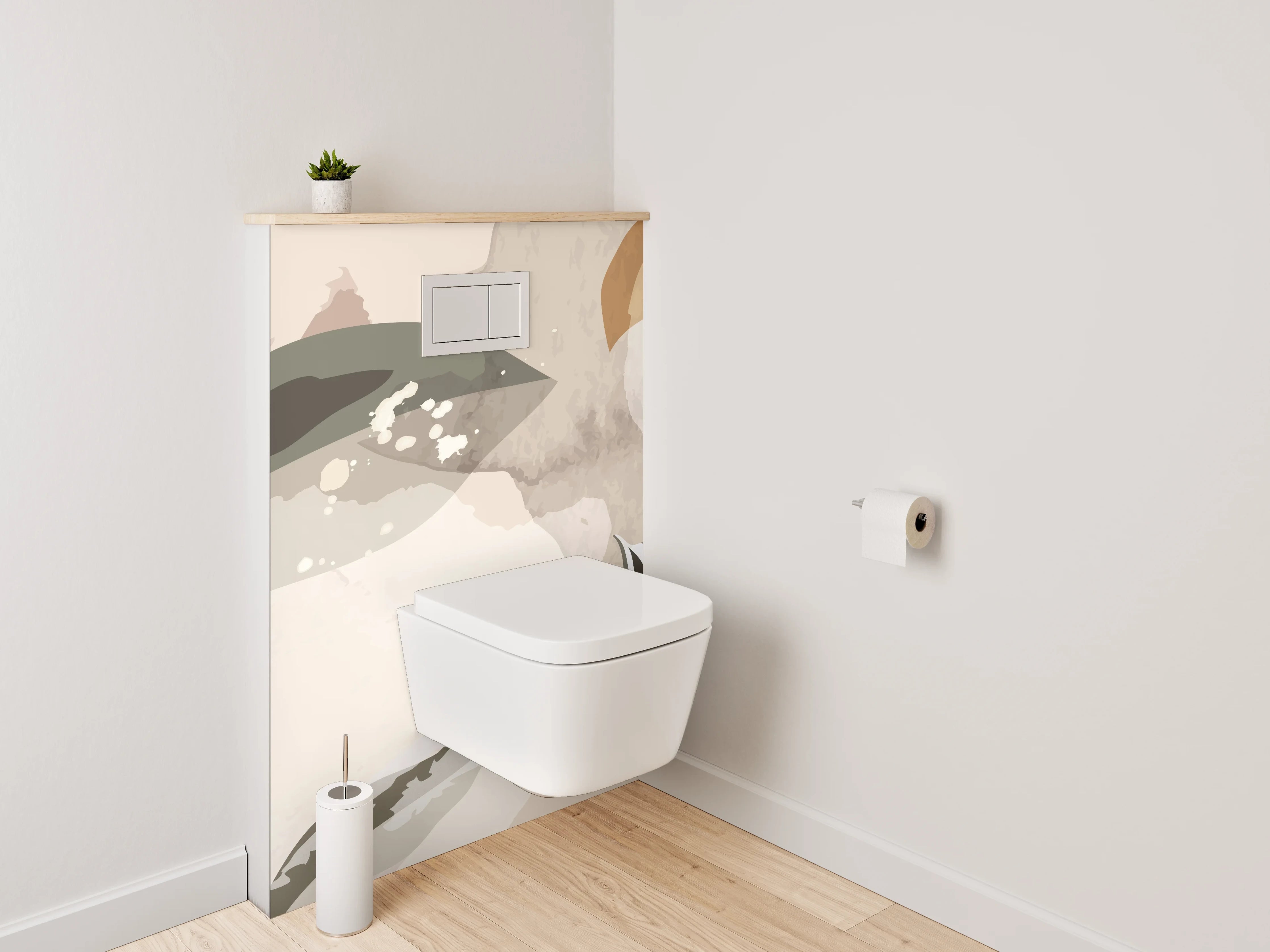 WC-Rückwand - Abstrakte florale Aquarellkunst Beige Grün