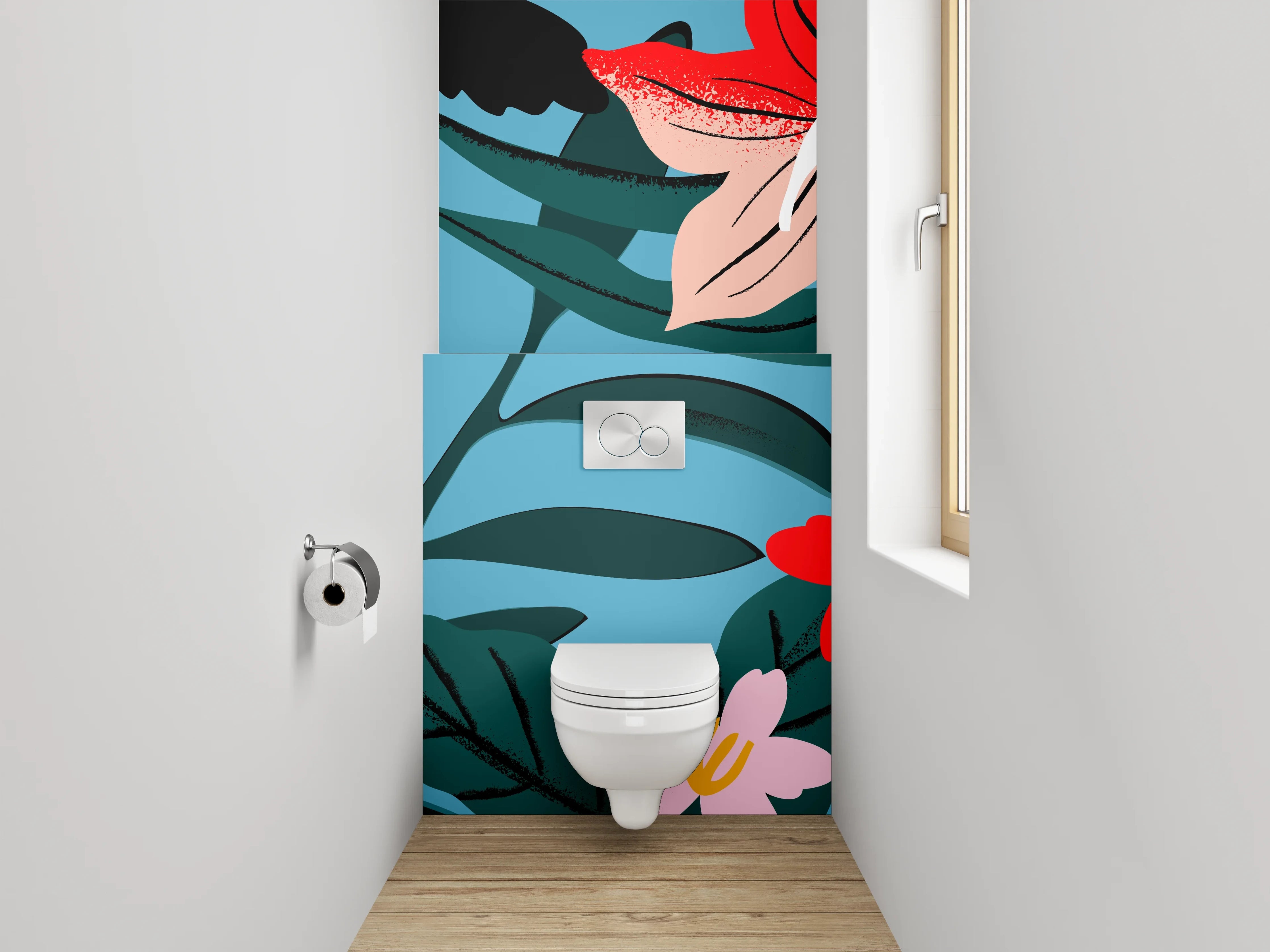 WC-Rückwand - Abstrakte florale Illustration auf Blau
