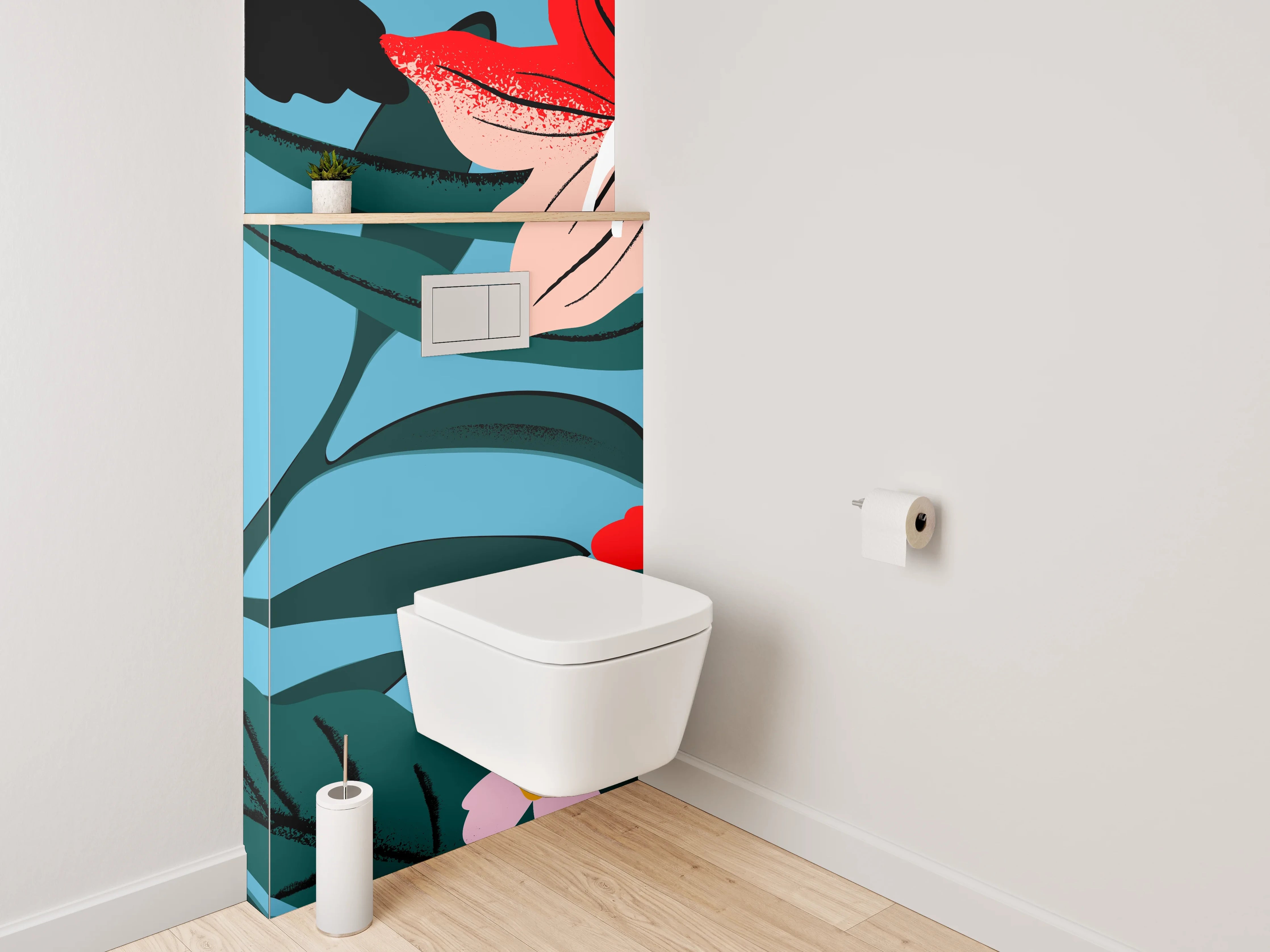 WC-Rückwand - Abstrakte florale Illustration auf Blau