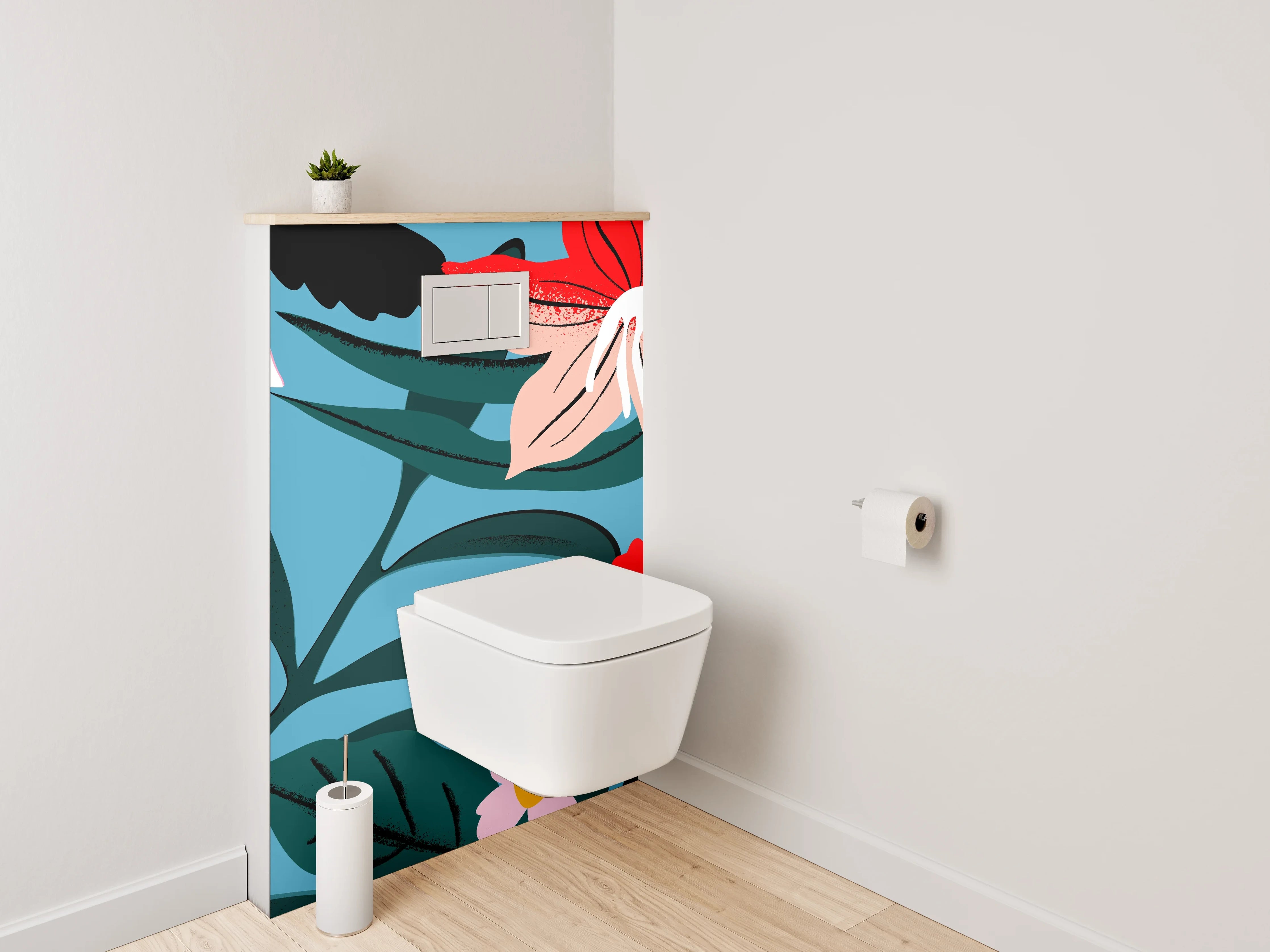 WC-Rückwand - Abstrakte florale Illustration auf Blau