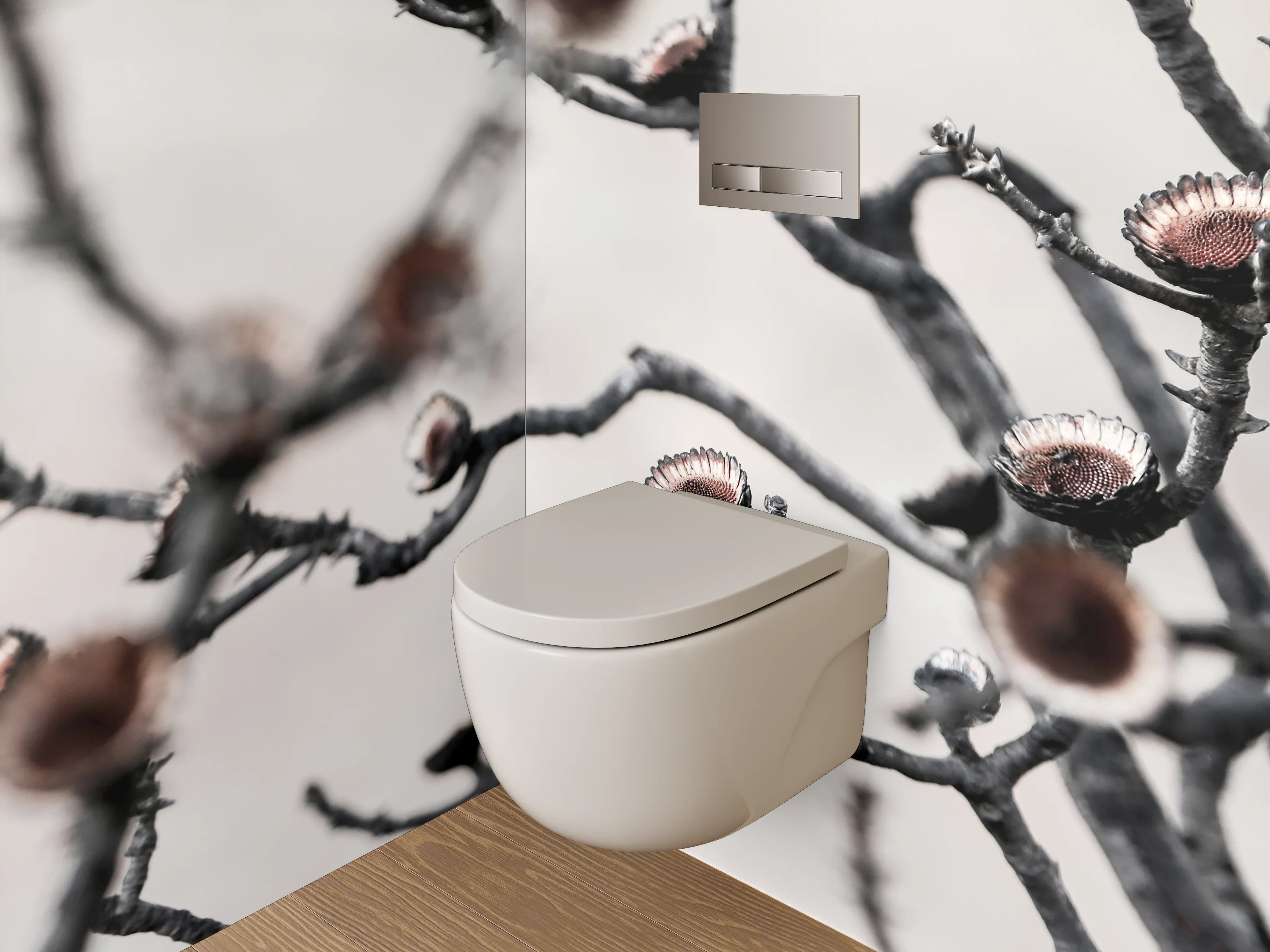 WC-Rückwand - Abstrakte getrocknete Blüten auf Weiß