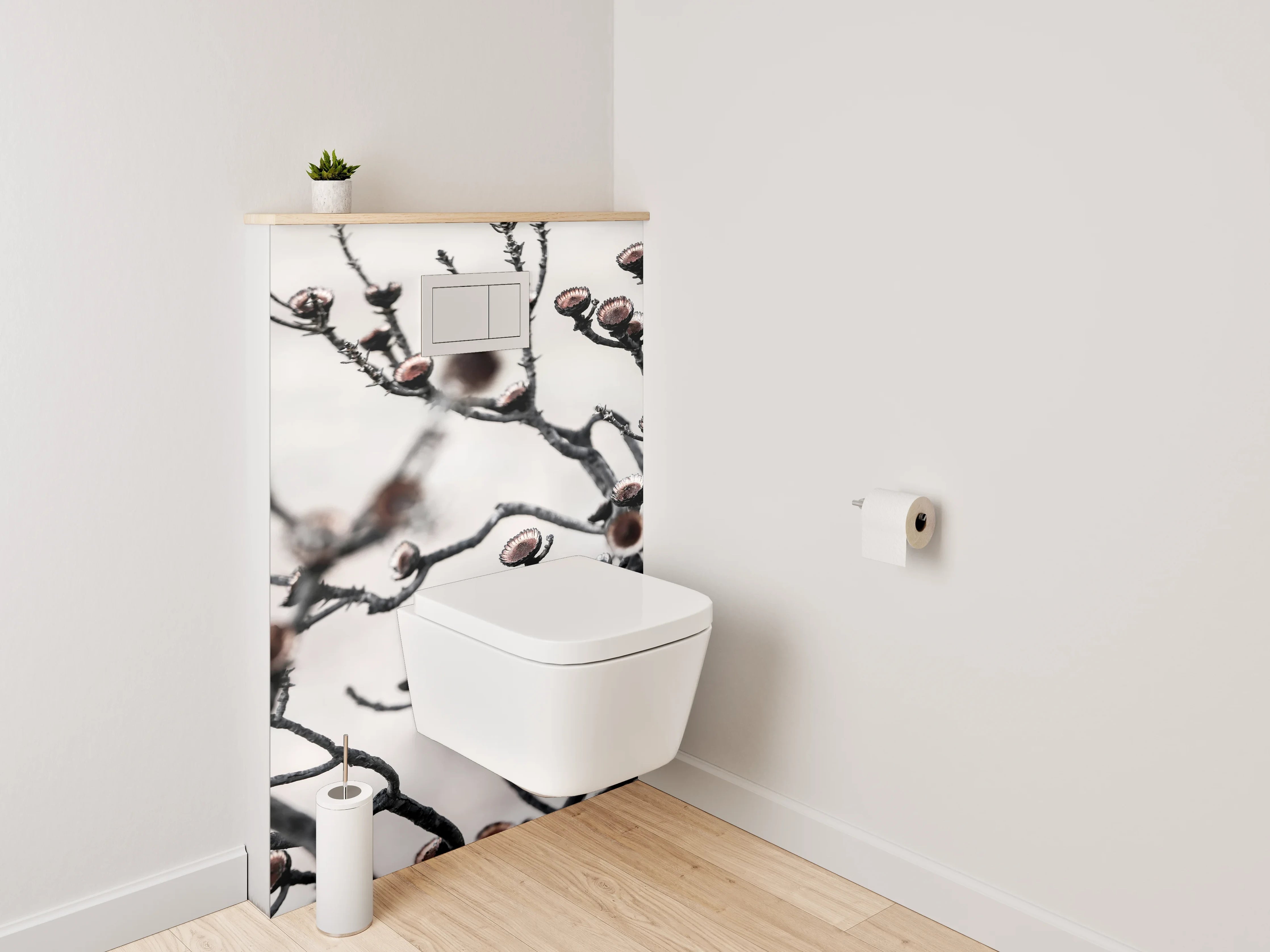 WC-Rückwand - Abstrakte getrocknete Blüten auf Weiß