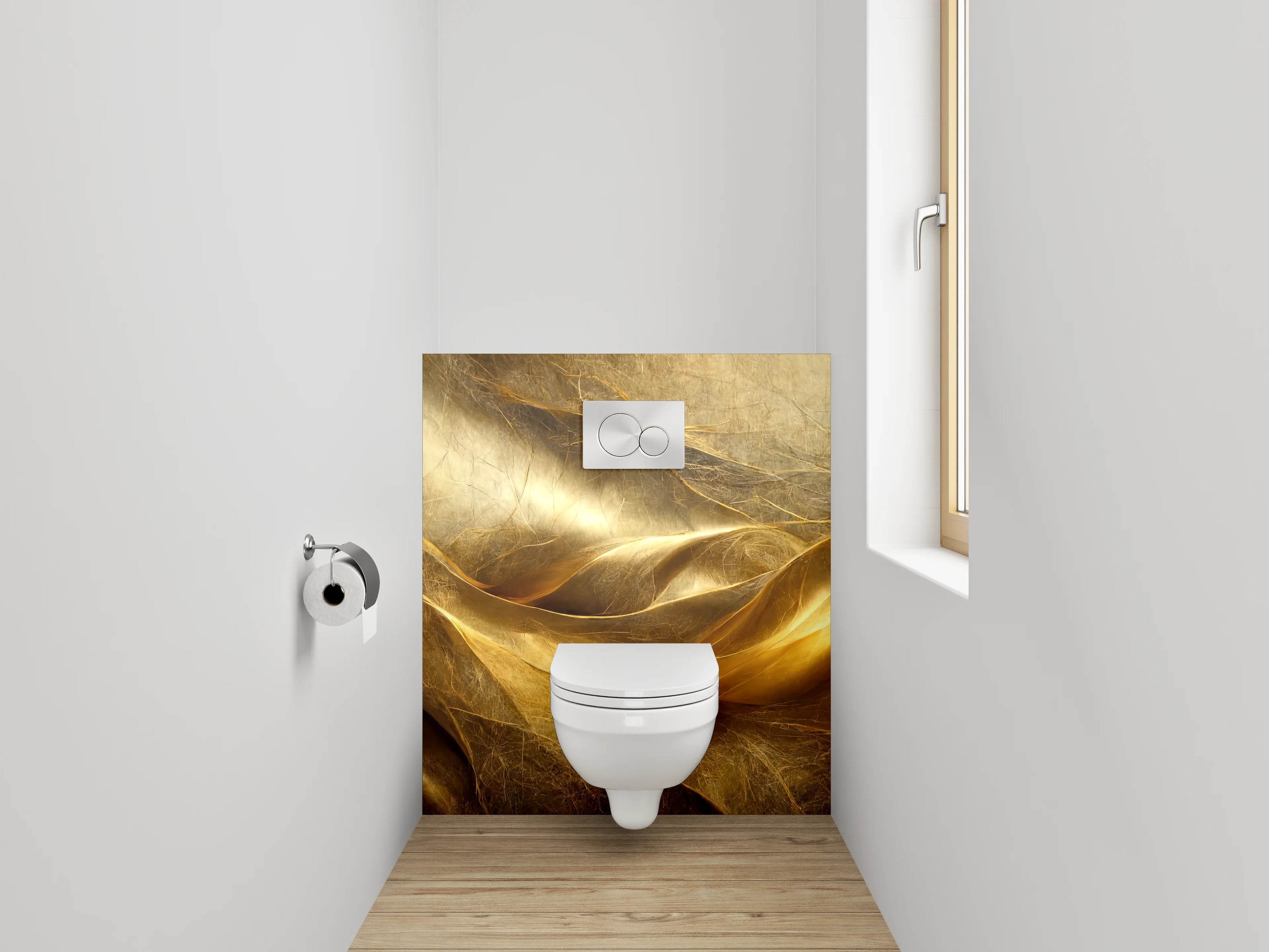 WC-Rückwand - Abstrakte goldene Eleganz