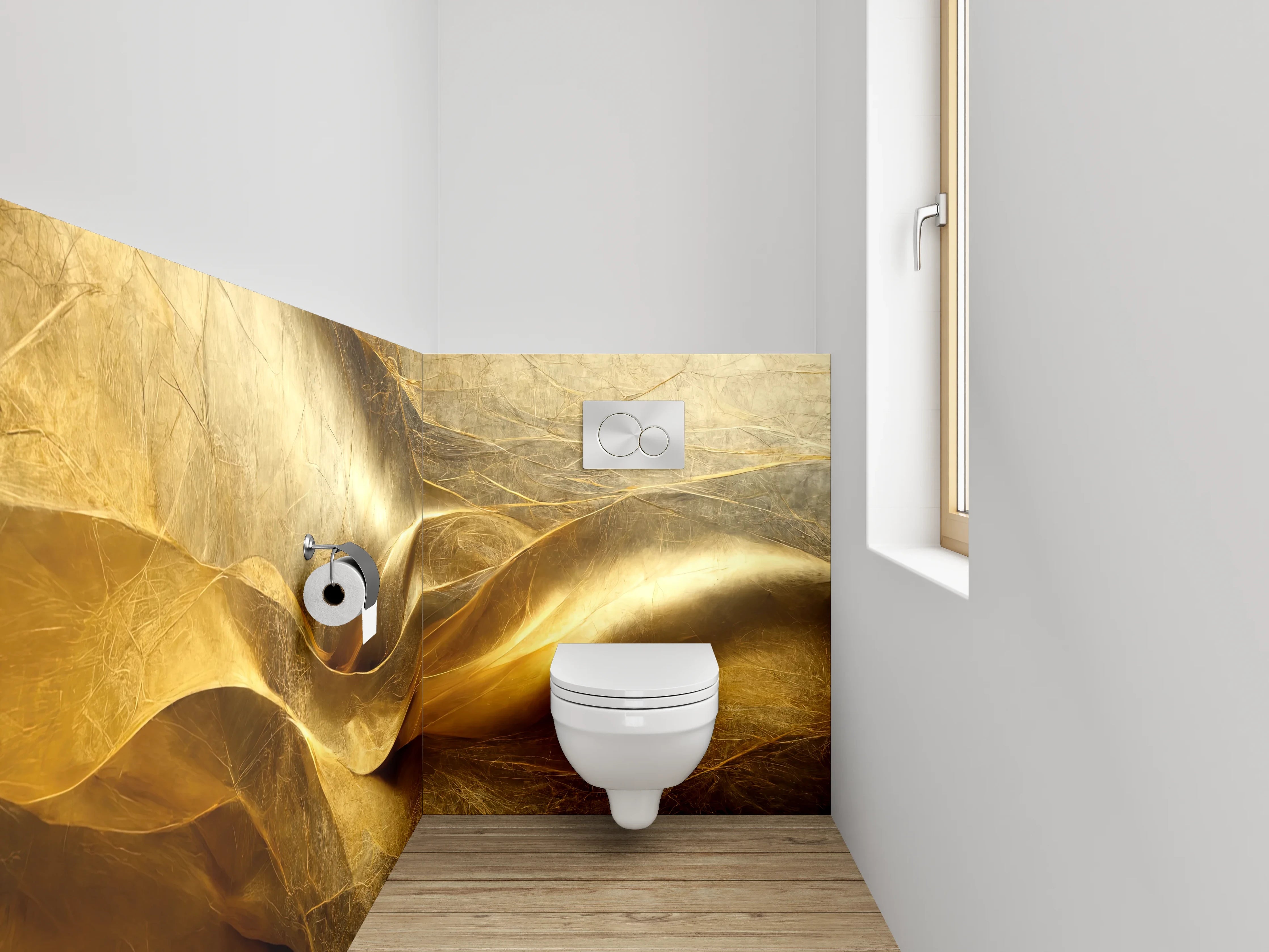 WC-Rückwand - Abstrakte goldene Eleganz